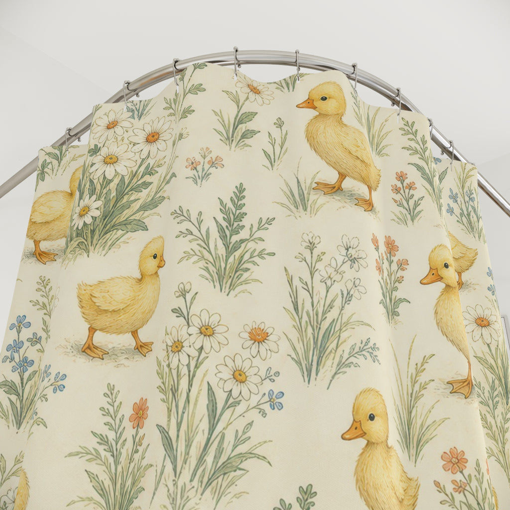 Yellow Duckling Meadow Shower Curtain