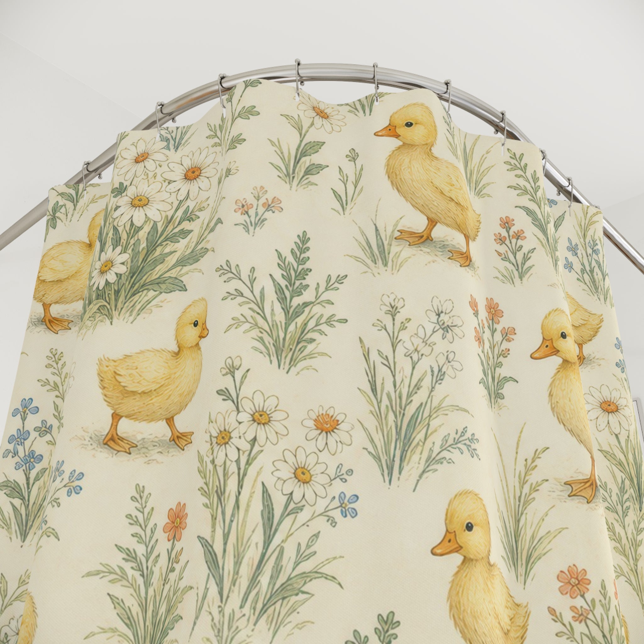 Yellow Duckling Meadow Shower Curtain