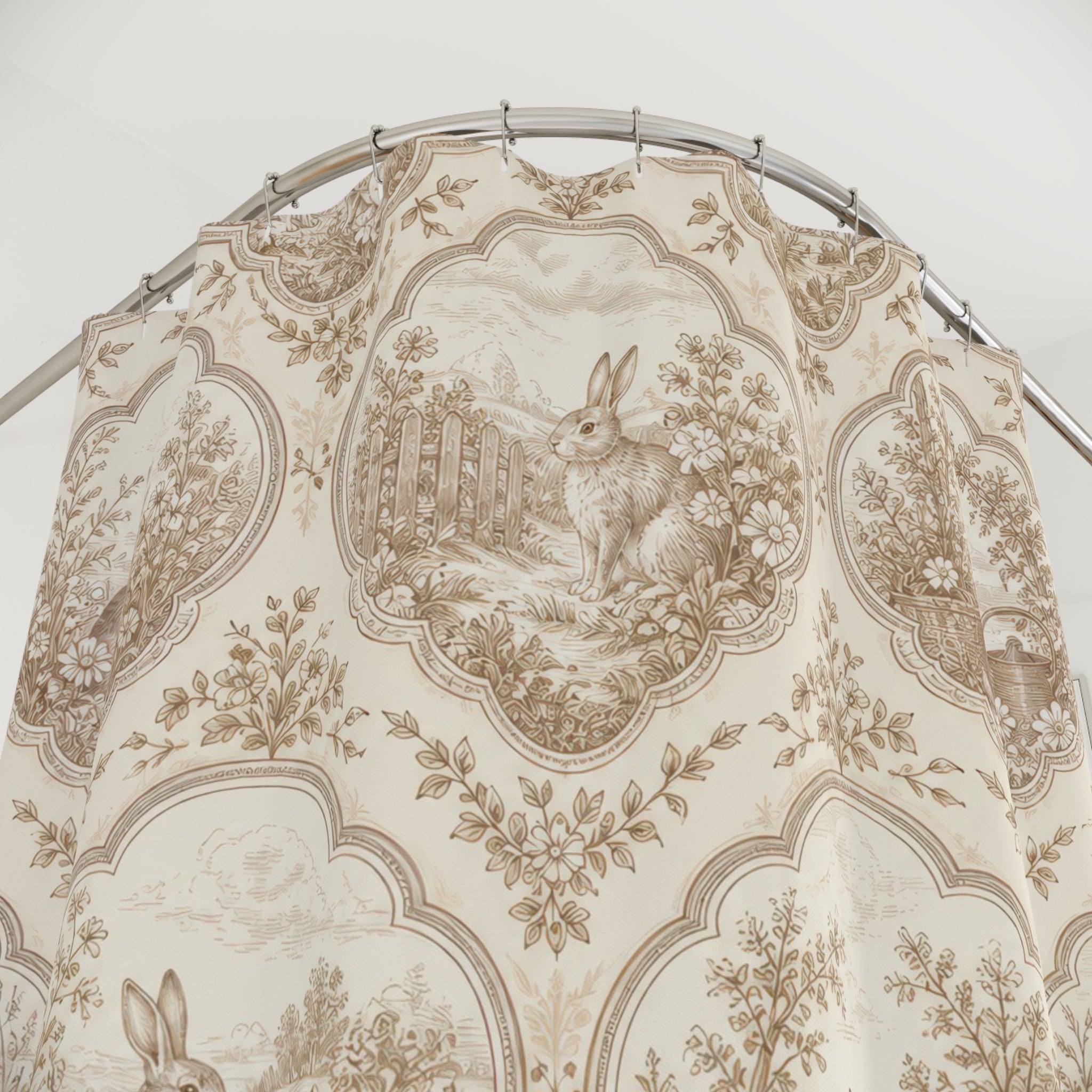 Cream Rabbit Cameo Toile Shower Curtain