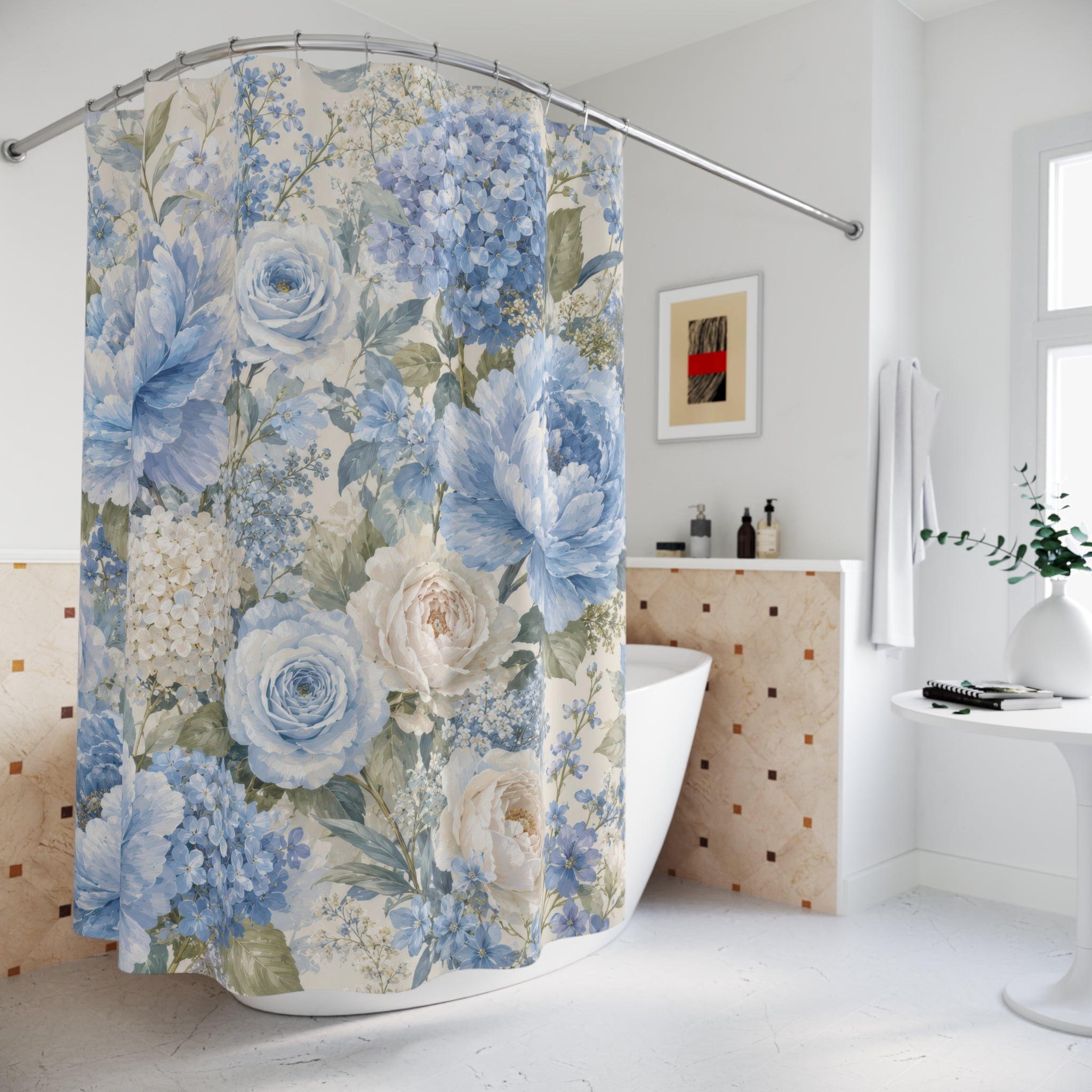 Light Blue Floral Shower Curtain: Blue Hydrangea Flower