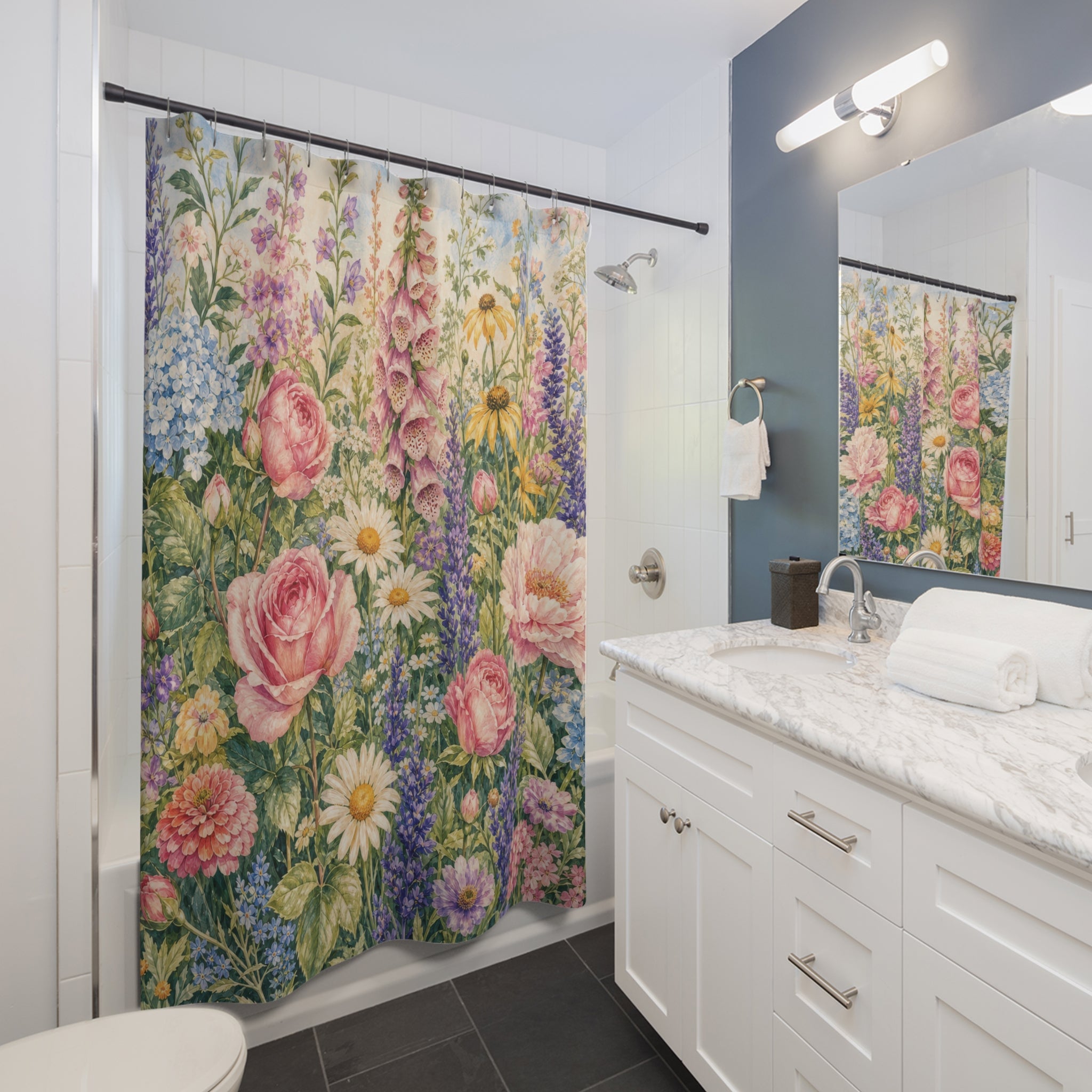 Flower Garden Shower Curtain: Colorful Cottage Floral Pattern