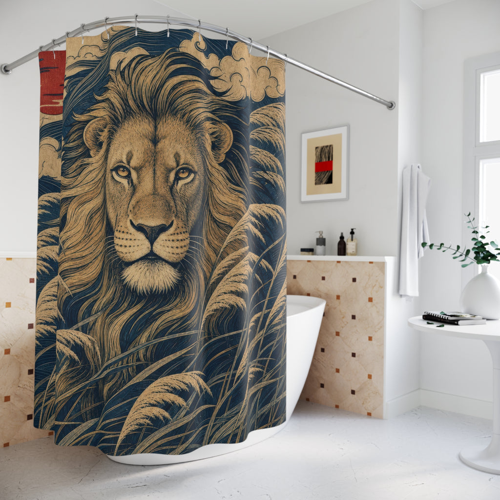 Blue Ocean Wave Animal Portrait Shower Curtain