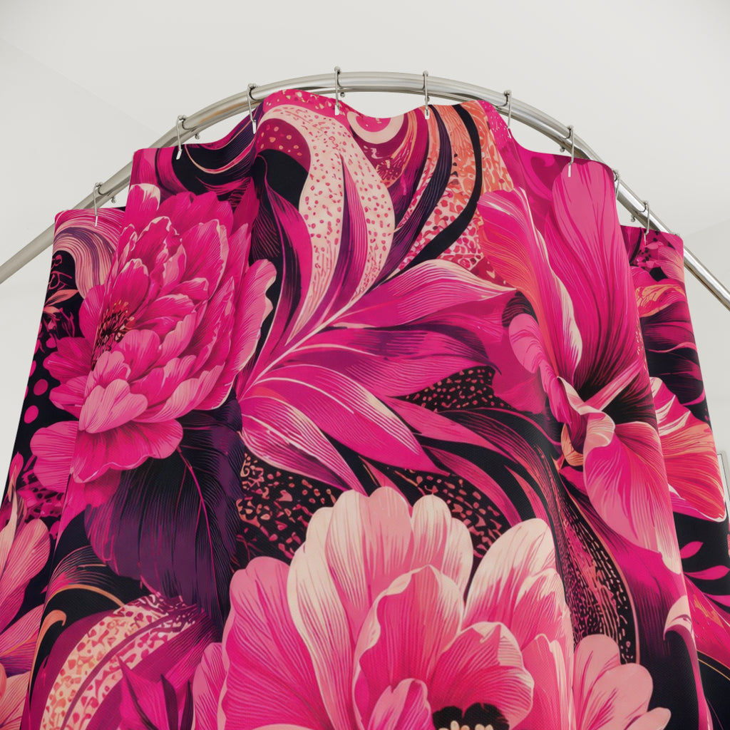 Hot Pink Floral Shower Curtain: Fuchsia Black Maximalist