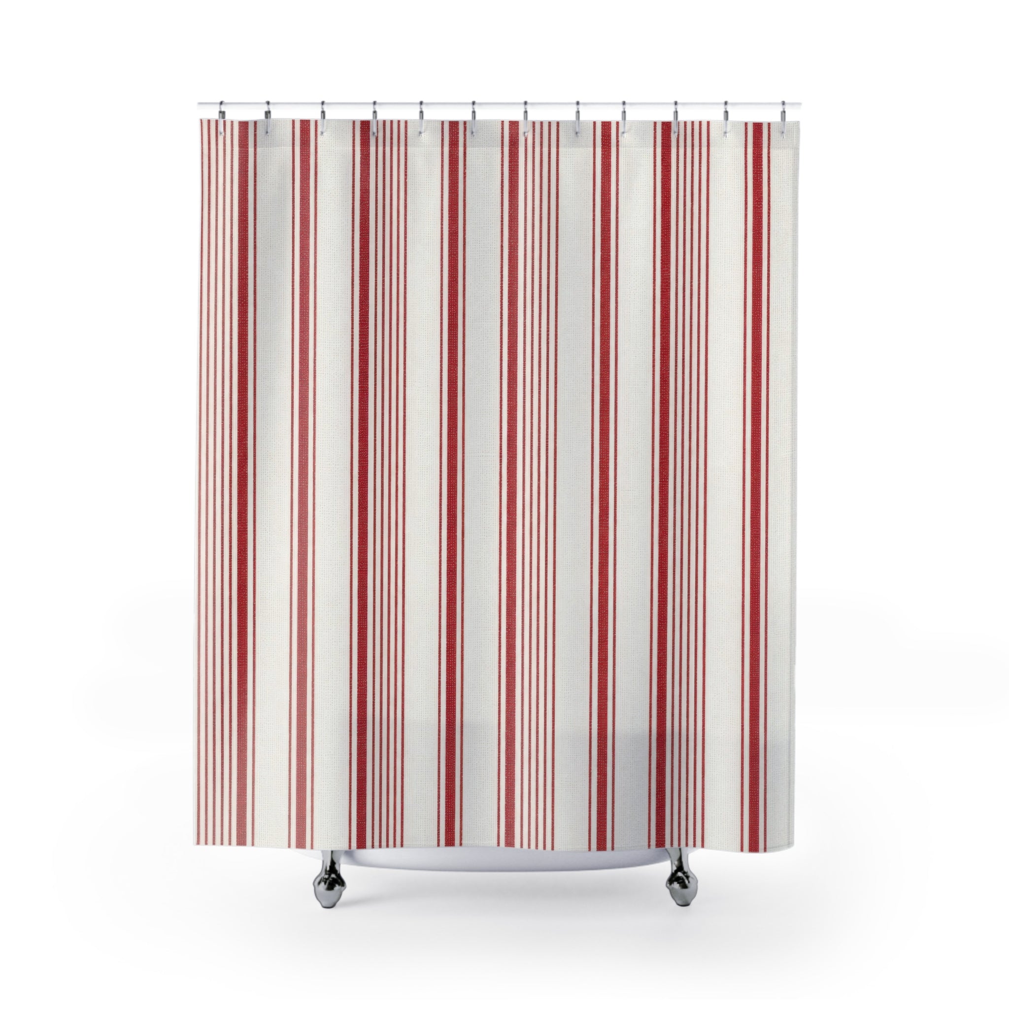 Red White Ticking Stripe Shower Curtain