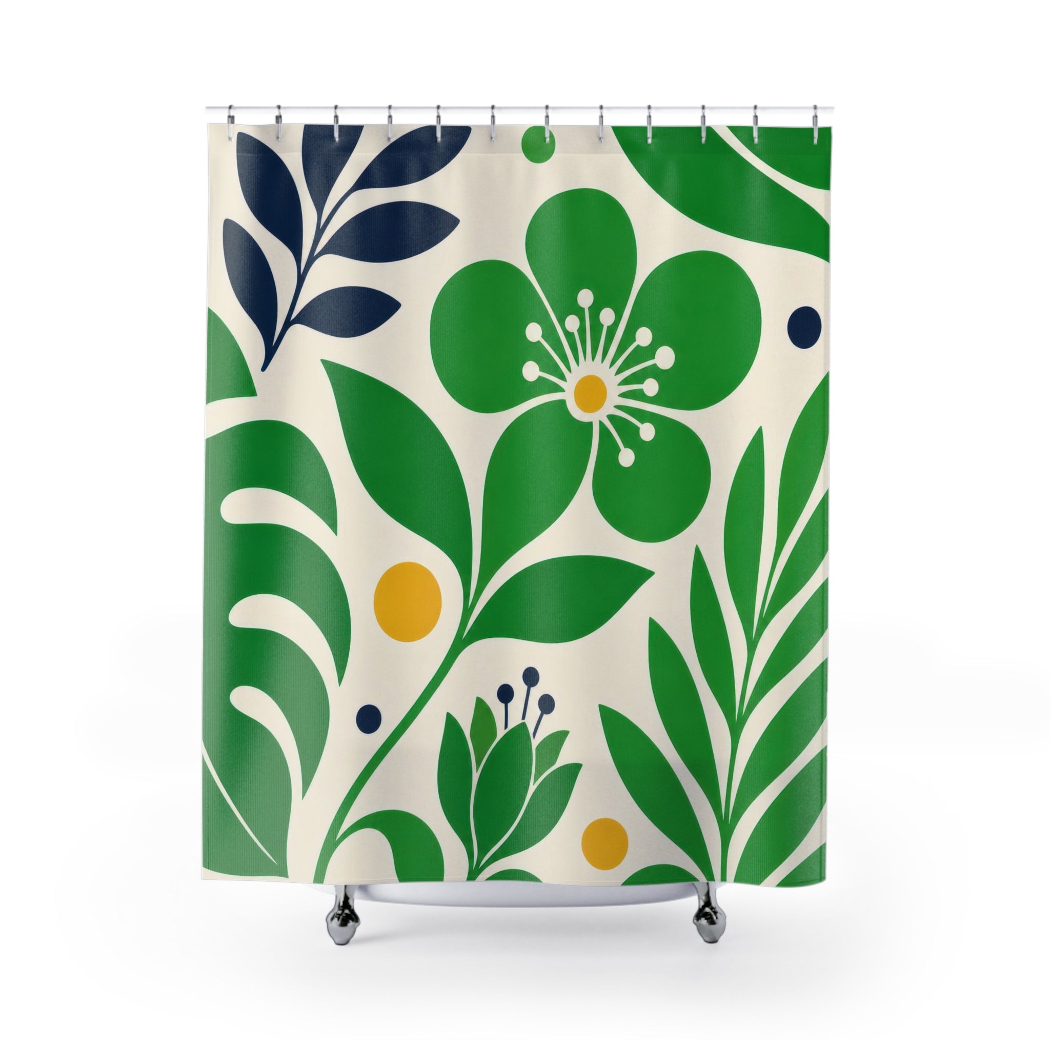 Kelly Botanical Green White Shower Curtain