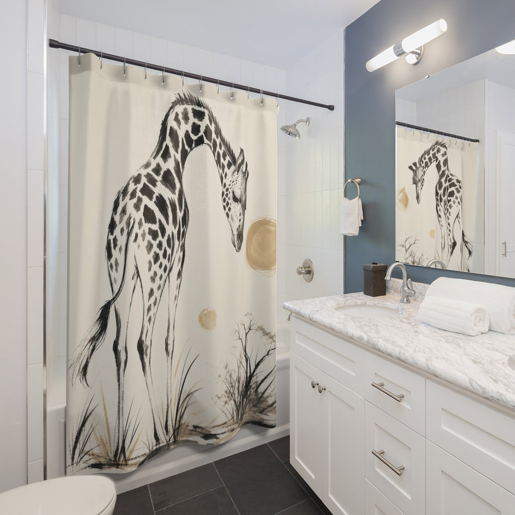 Black White Line Art Animal Shower Curtain