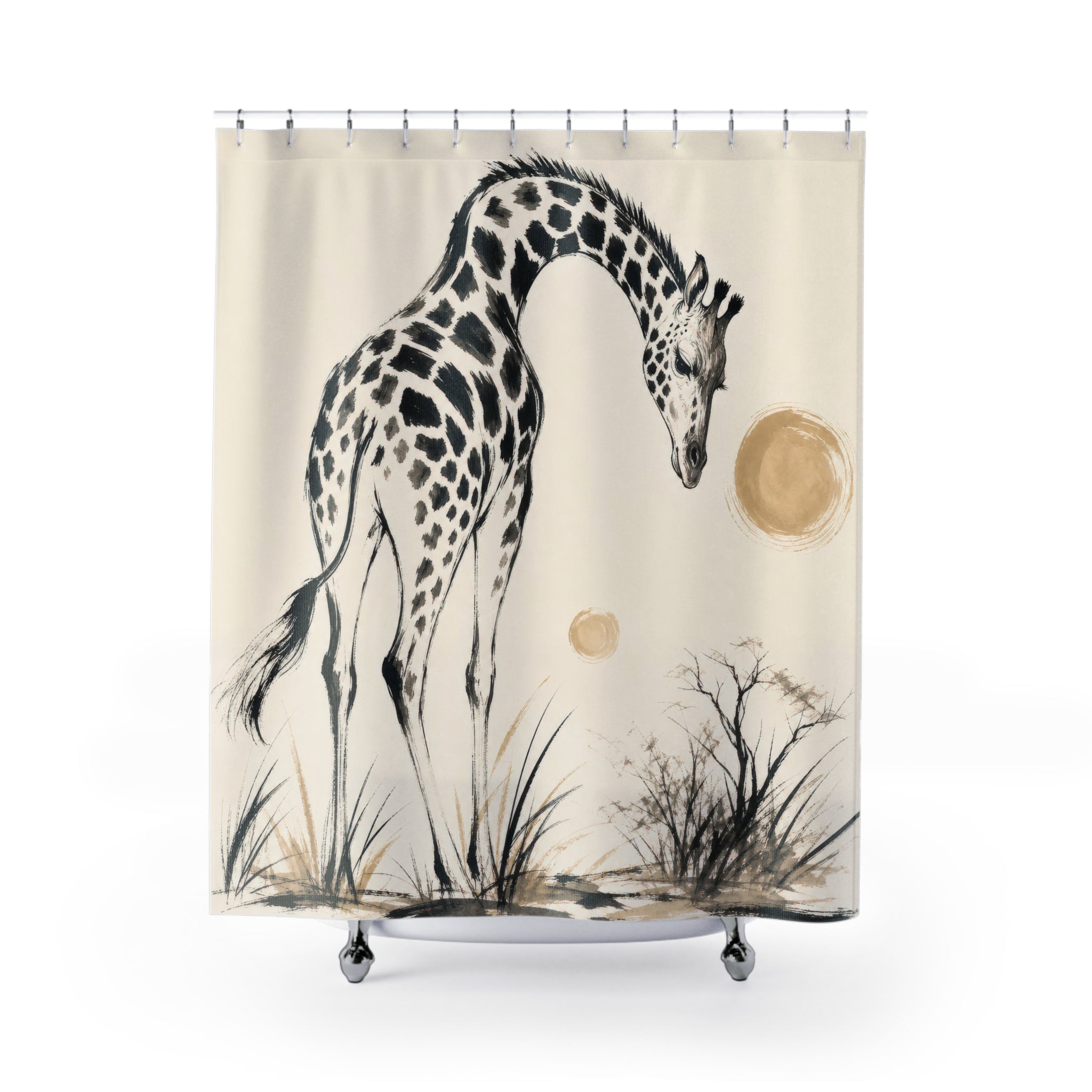 Black White Line Art Animal Shower Curtain