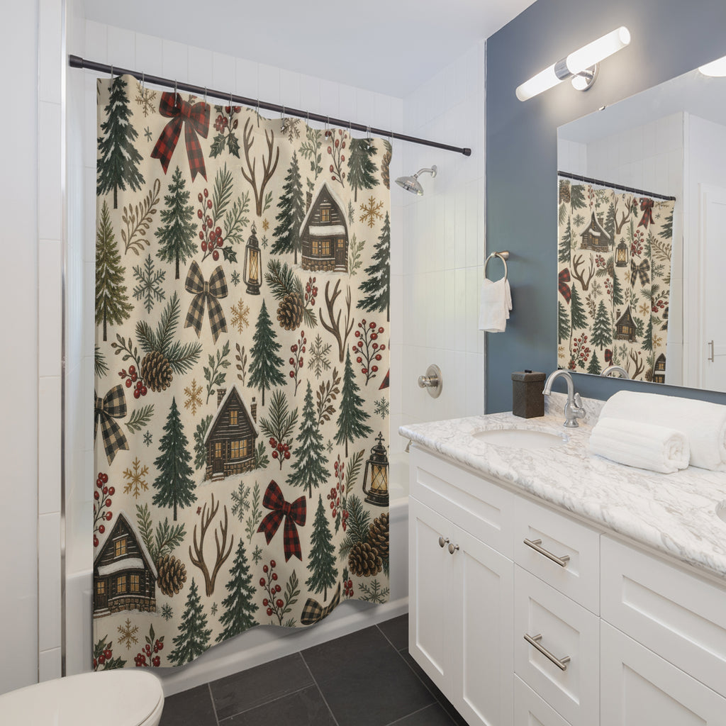Woodland Cabin Tree Shower Curtain