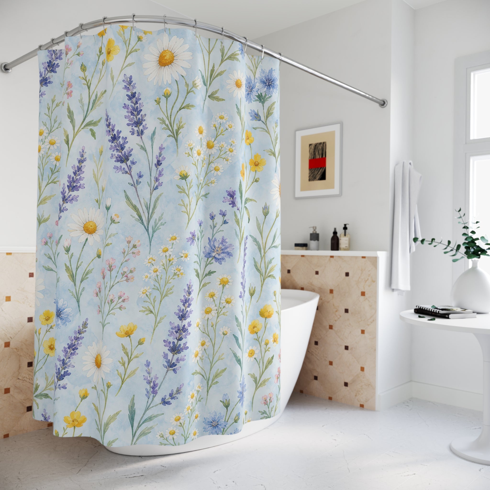 Lavender Daisy Meadow Shower Curtain