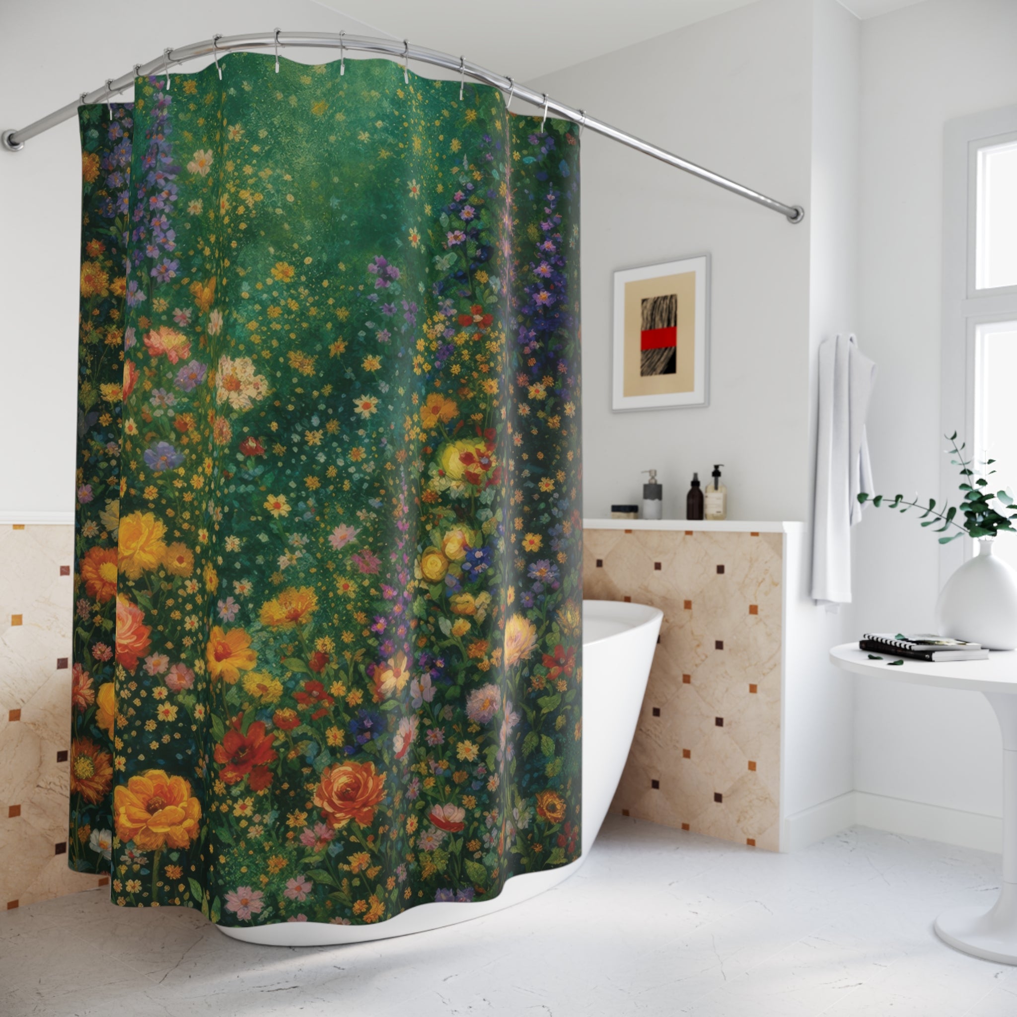 Klimt Wildflower Shower Curtain – Green Botanical