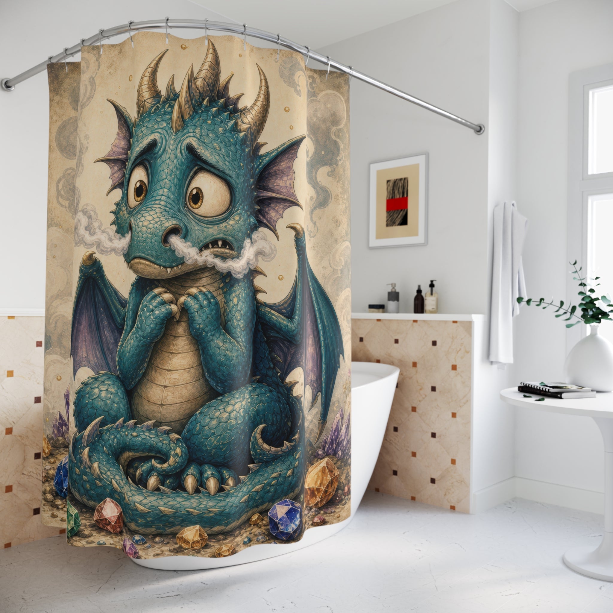 Cute Blue Baby Unique Funny Dragon Shower Curtain