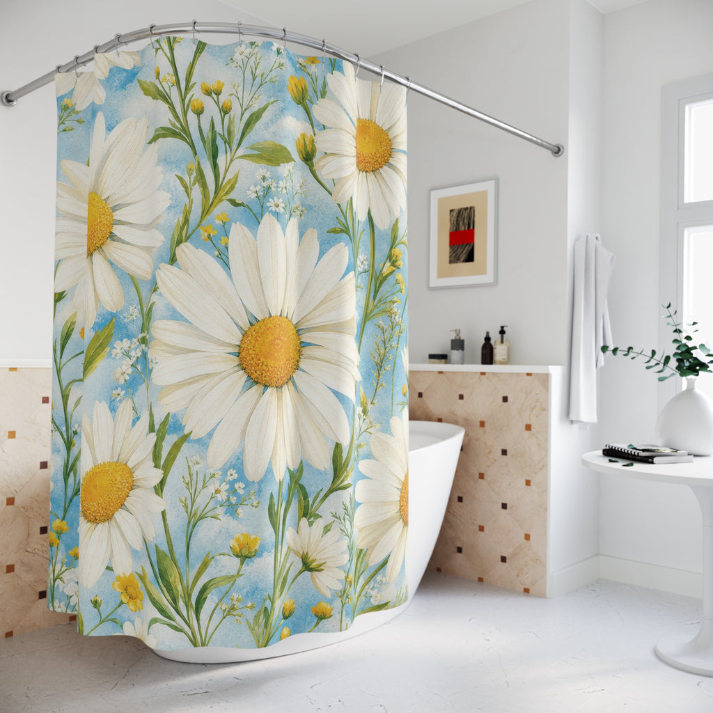Daisy Shower Curtain: White Yellow Floral Pattern