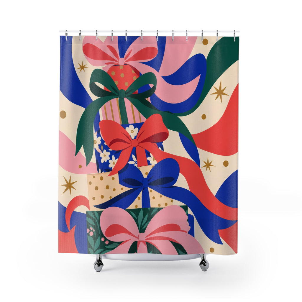 Colorful Gift Bow Cascade Shower Curtain