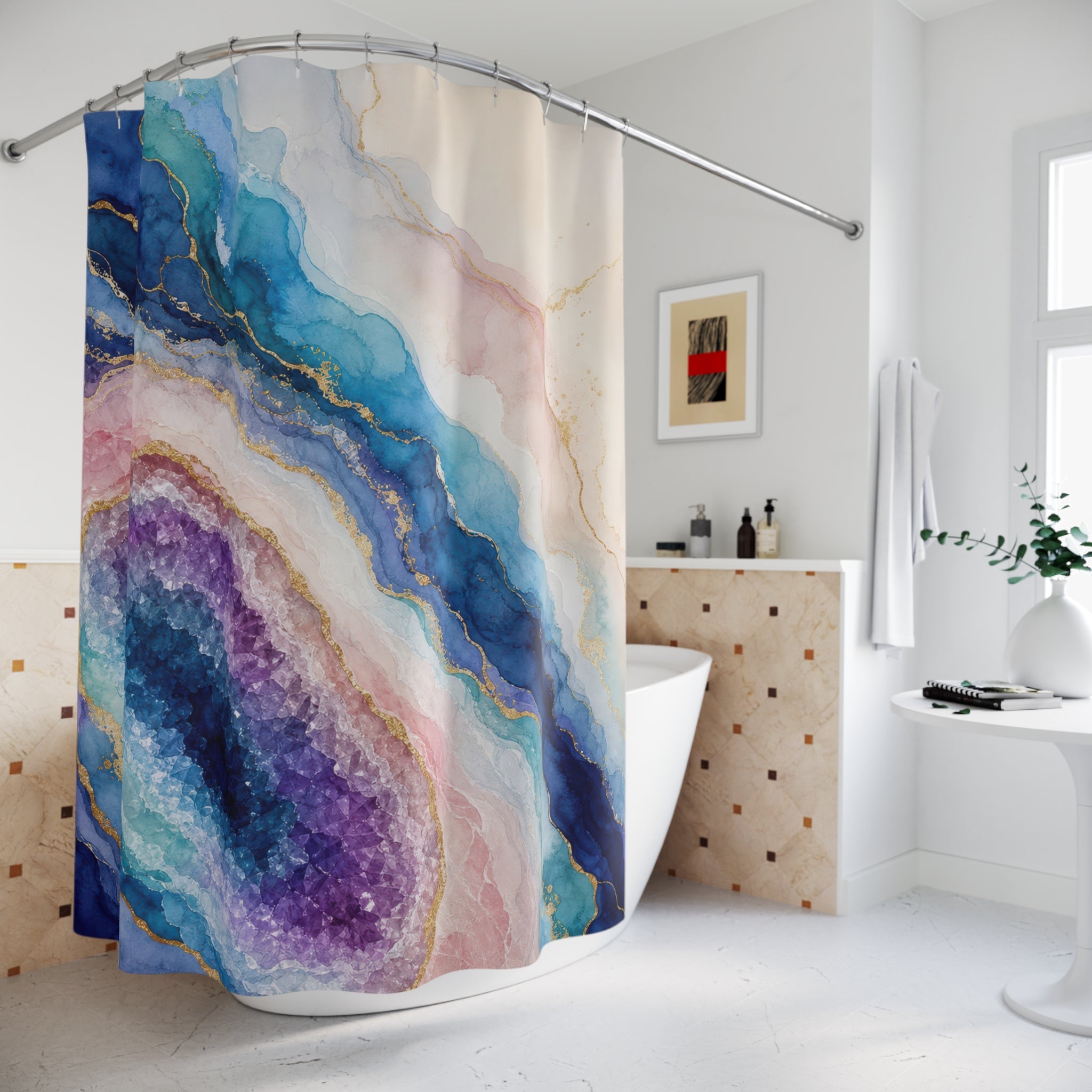 Aurora Geode Abstract Shower Curtain