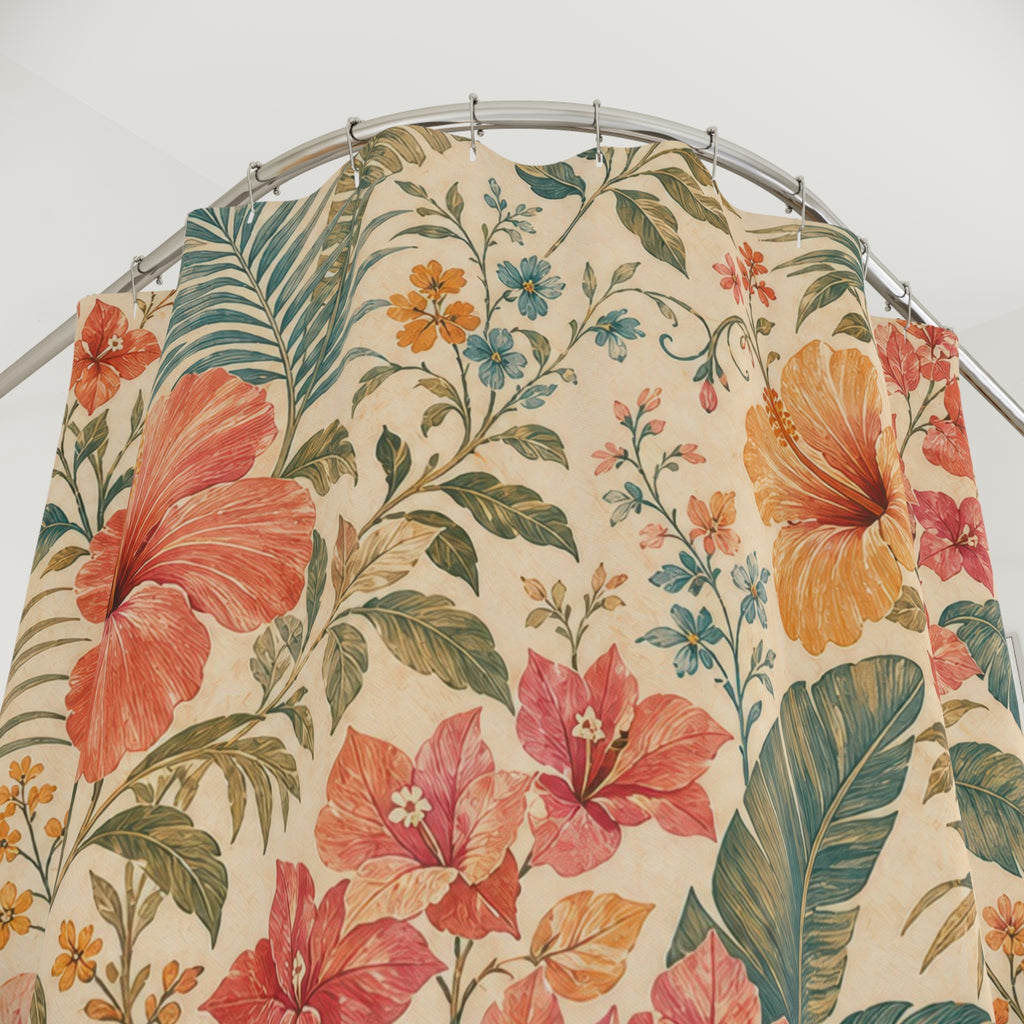 Hibiscus Palm Tropical Floral Shower Curtain
