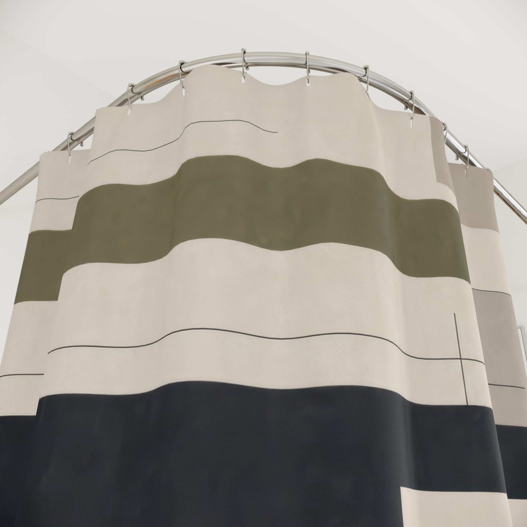 Navy Beige Stripe Olive Green Shower Curtain