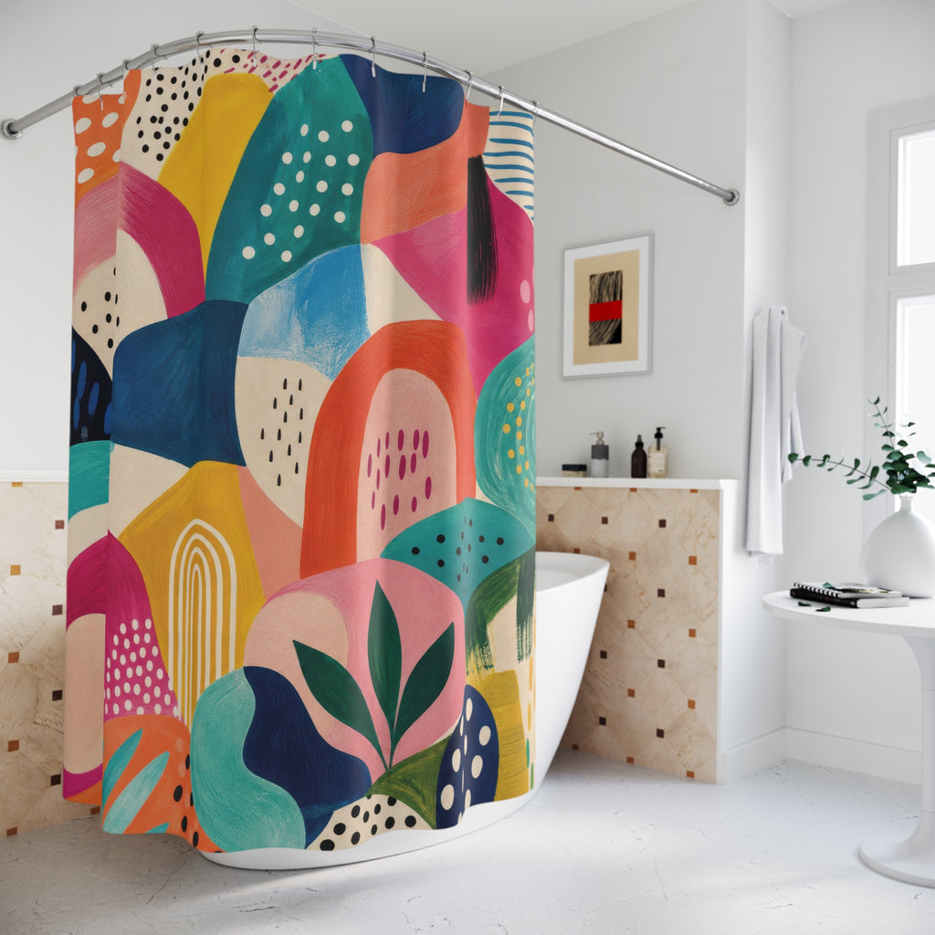 Colorful Shower Curtain: Retro Abstract Pattern