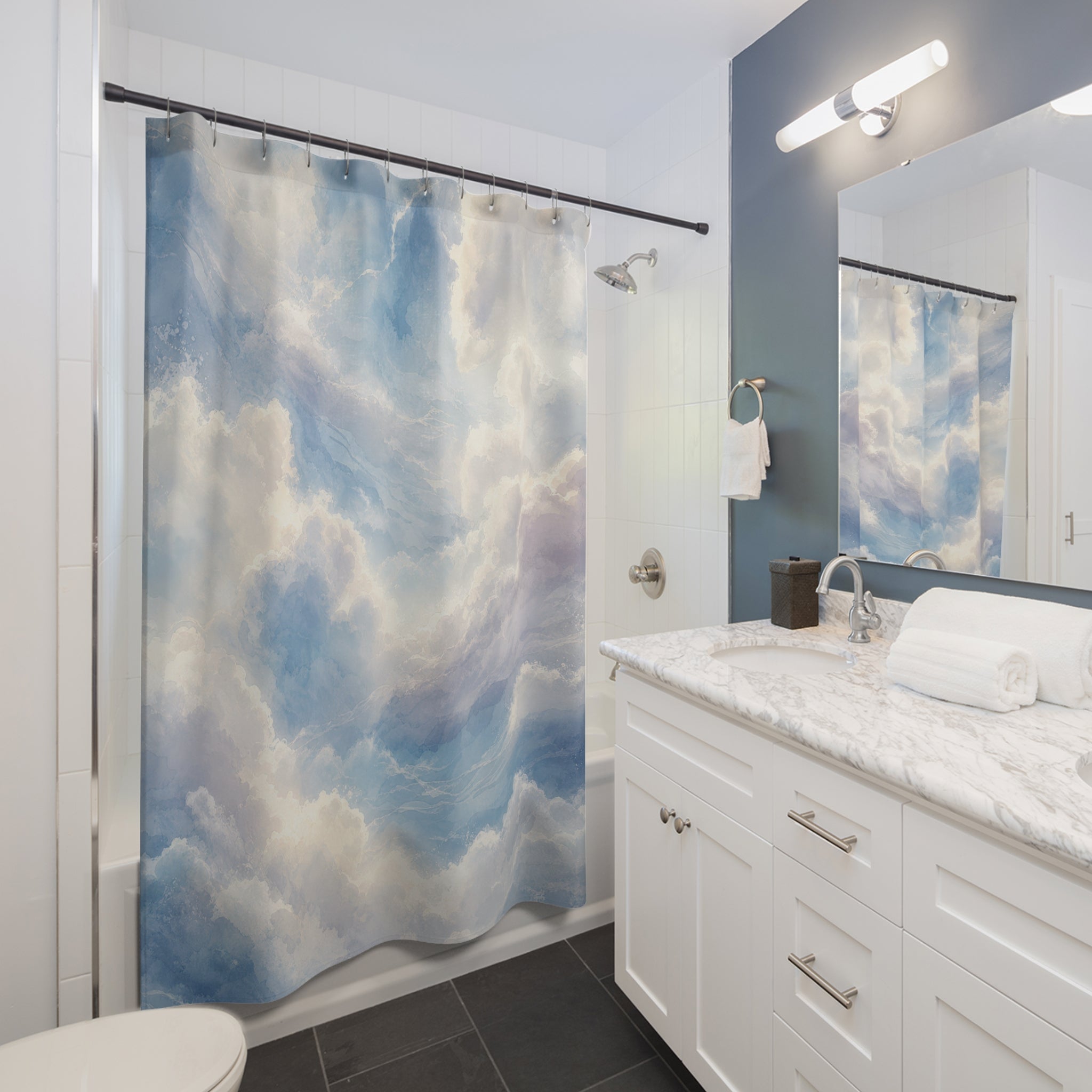 Cloud Shower Curtain: Soft Blue Sky Pattern