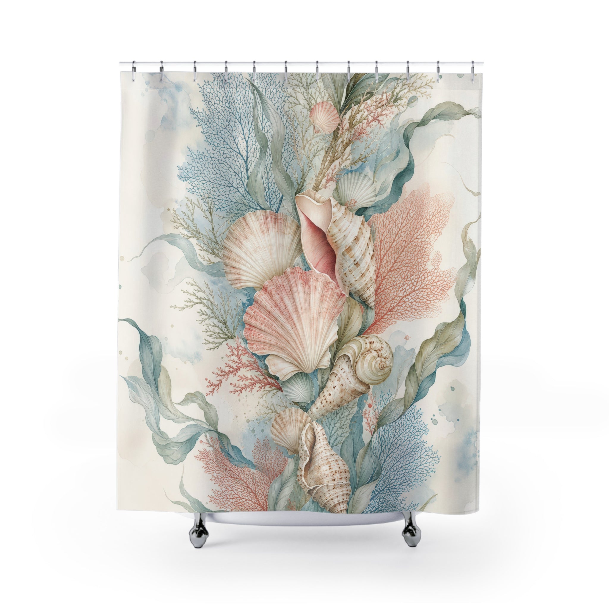 Seashell Botanical Beachy Shower Curtain