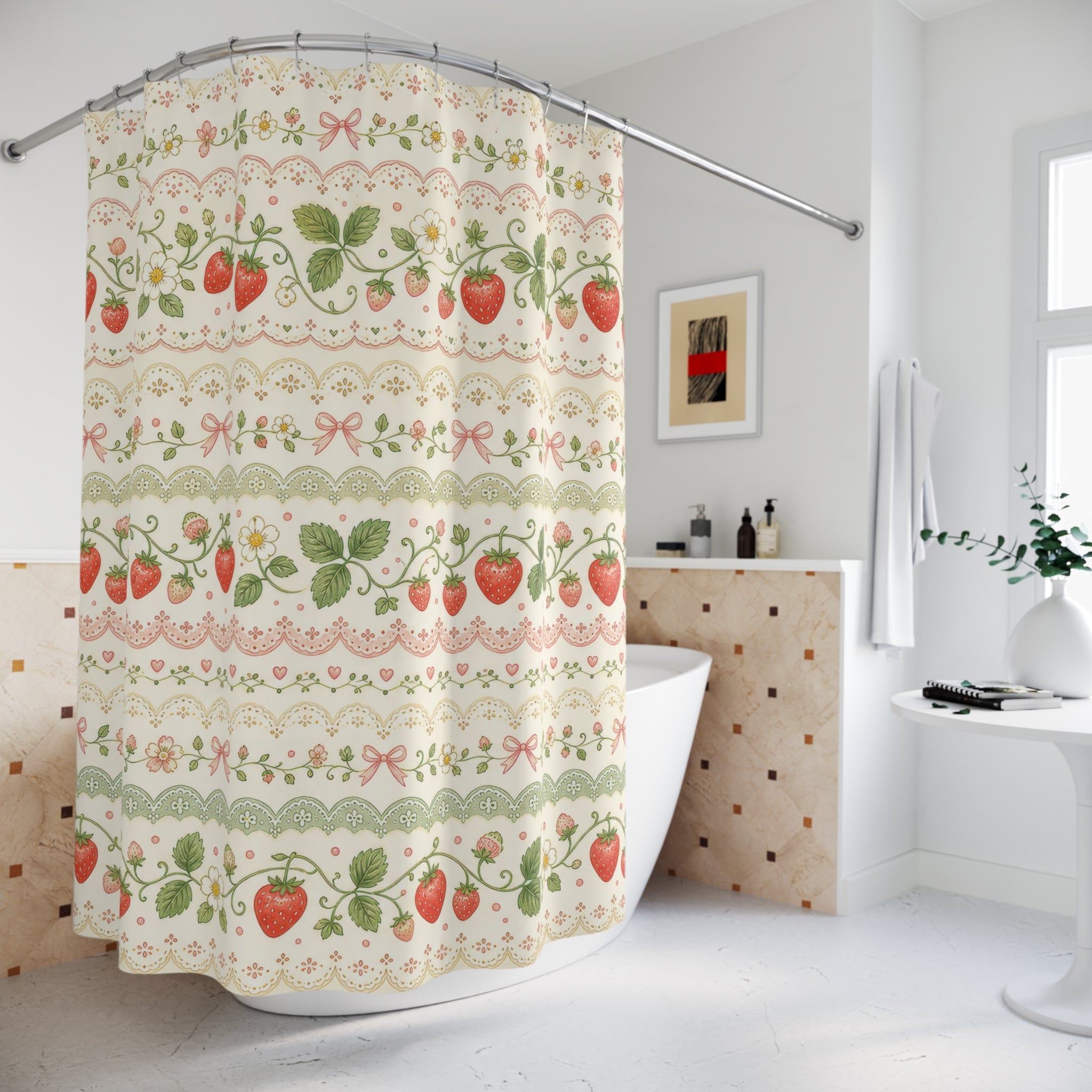 Cottagecore Botanical Strawberry Shower Curtain