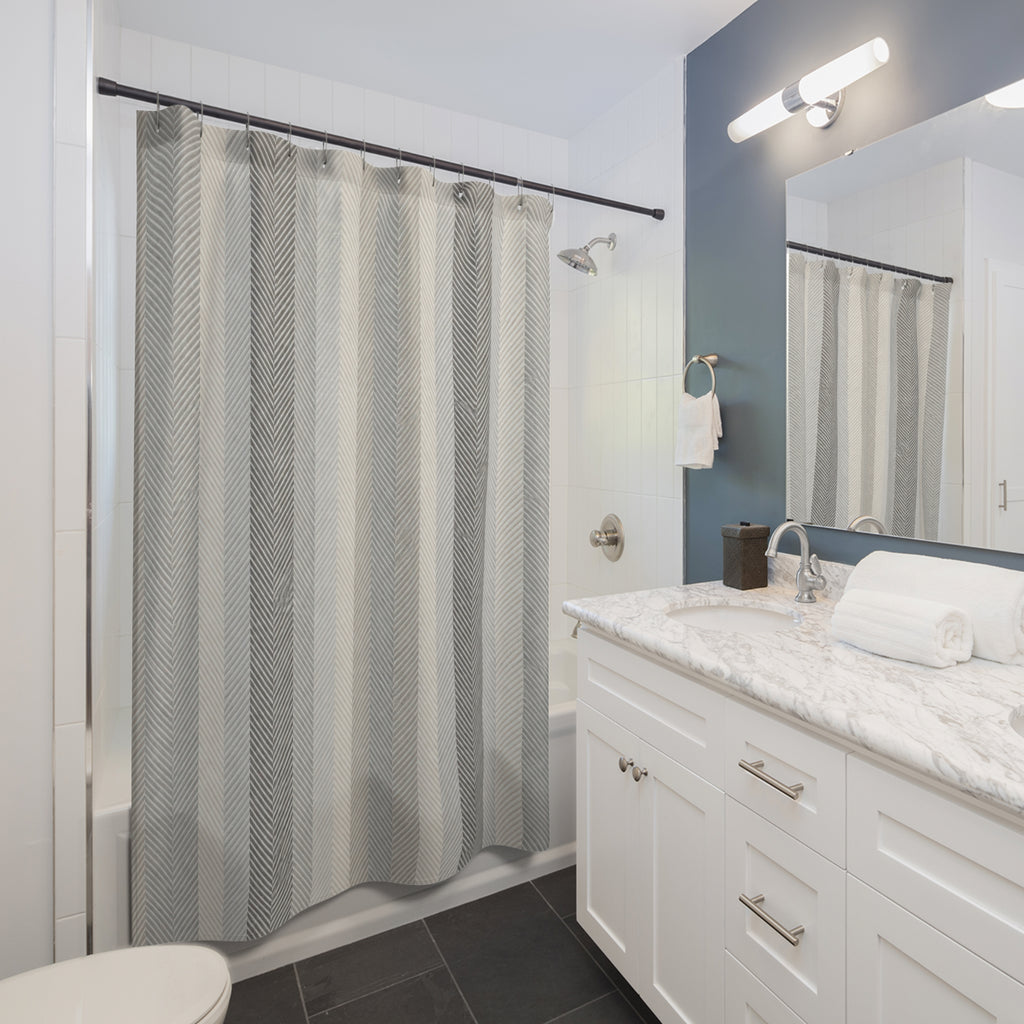 Soft Gray White Vertical Stripe Shower Curtain