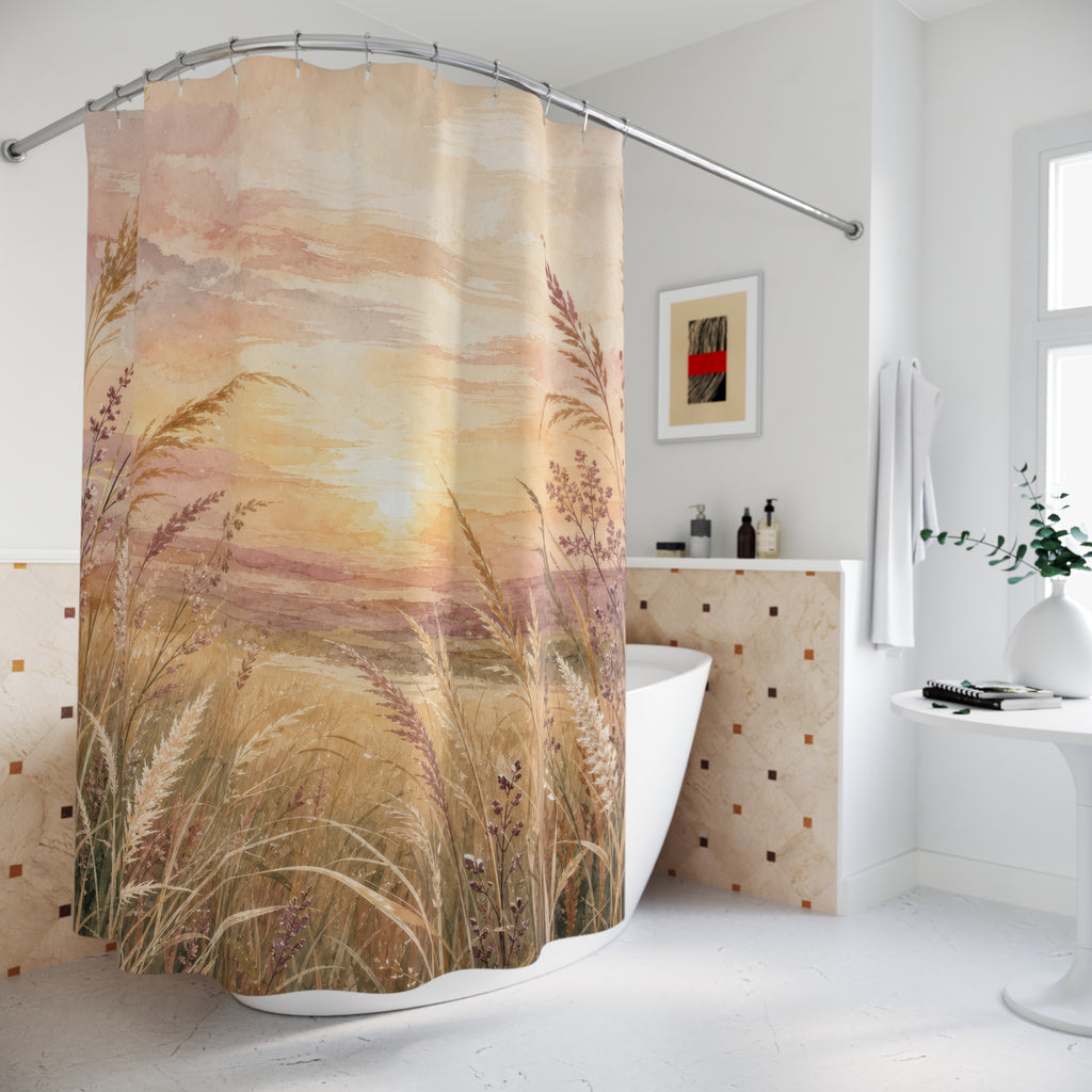 Sunset Meadow Grass Landscape Shower Curtain
