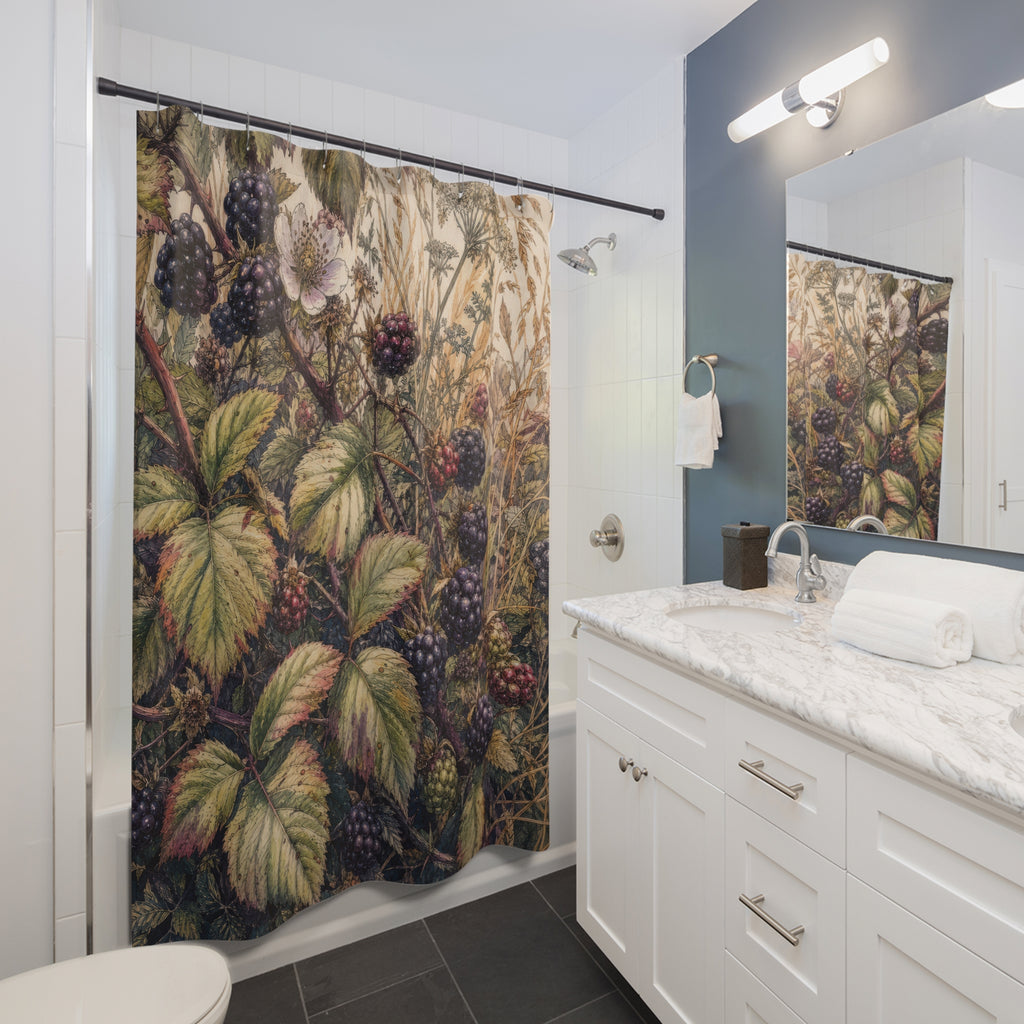 Ink Watercolor Blackberry Bramble Shower Curtain