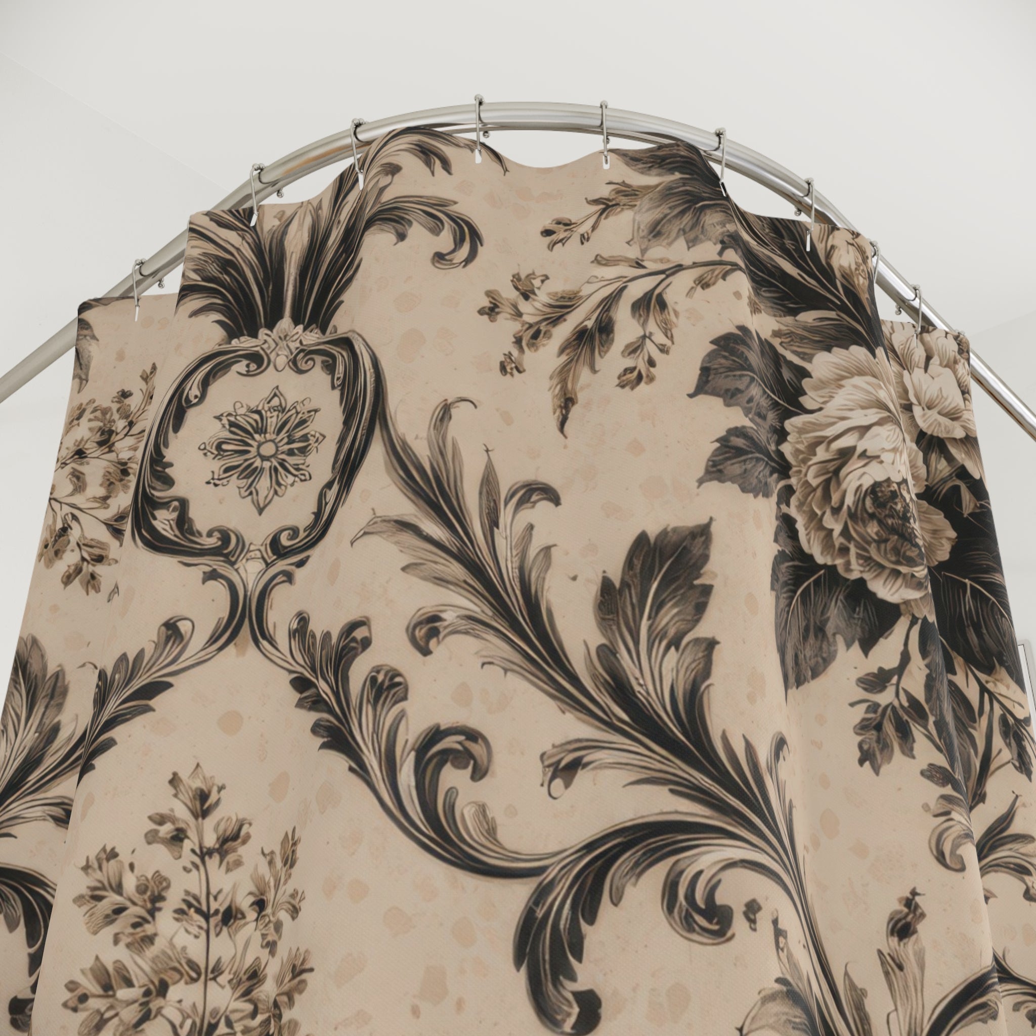 Black & Beige Floral Shower Curtain – Vintage Botanical