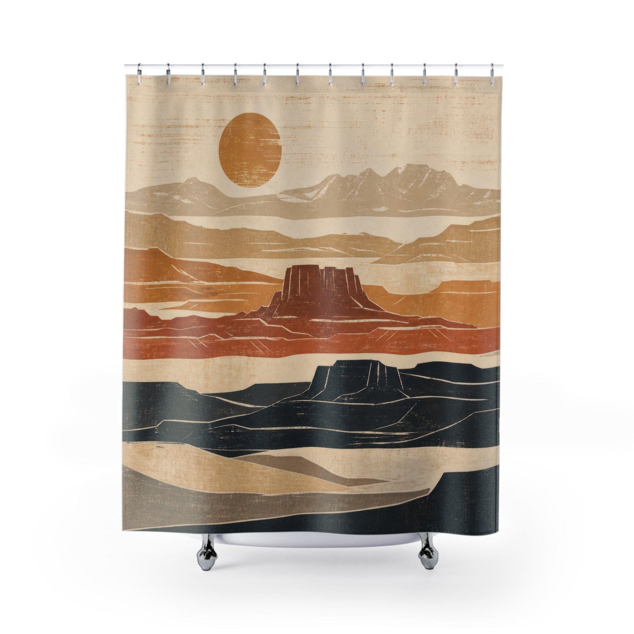 Desert Sunset Block Print Shower Curtain