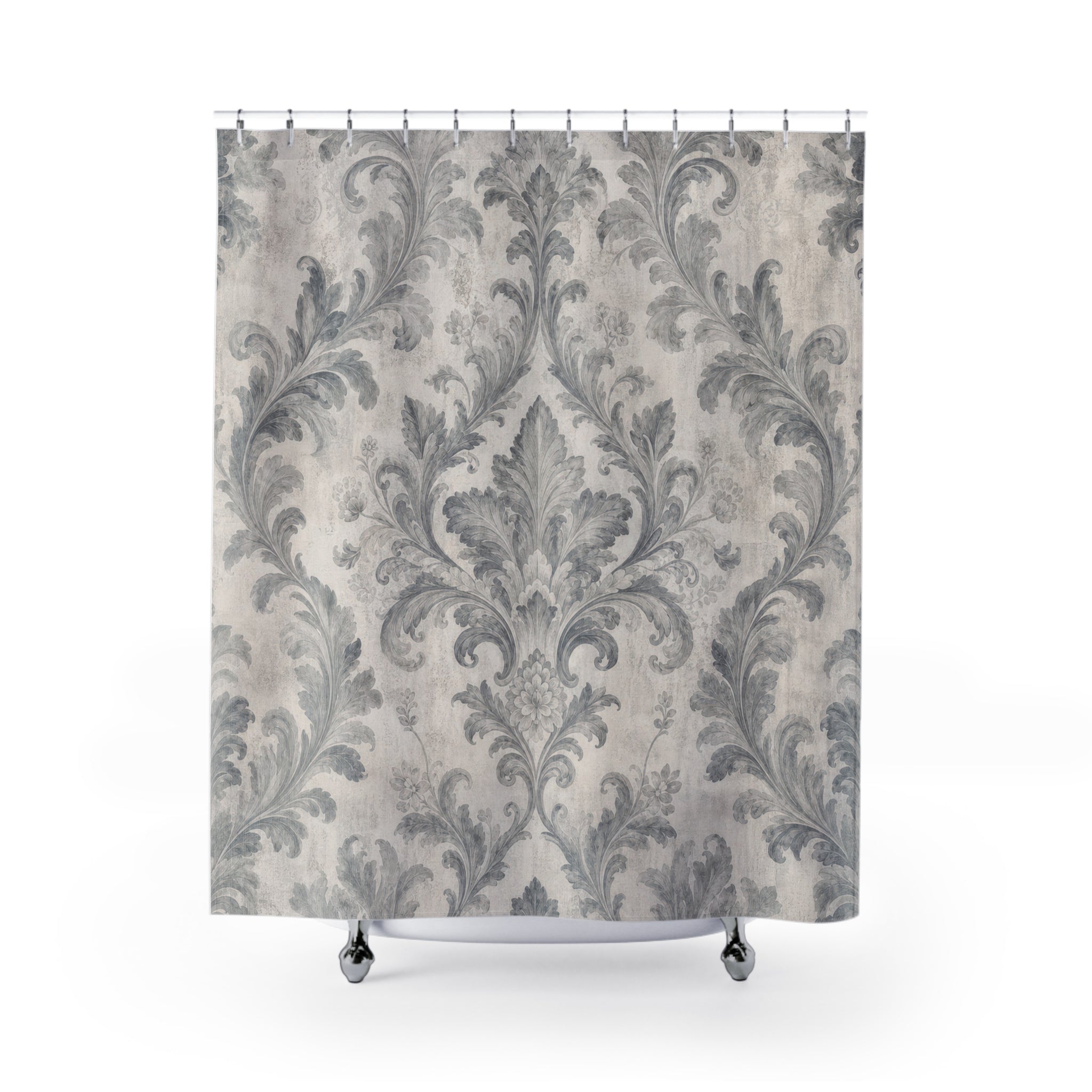 Gray Floral Scroll Shower Curtain