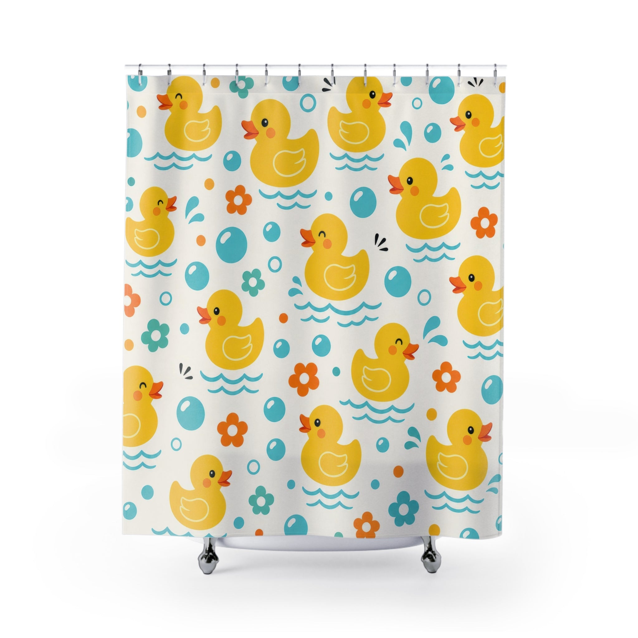 Yellow Rubber Duck Bubble Shower Curtain