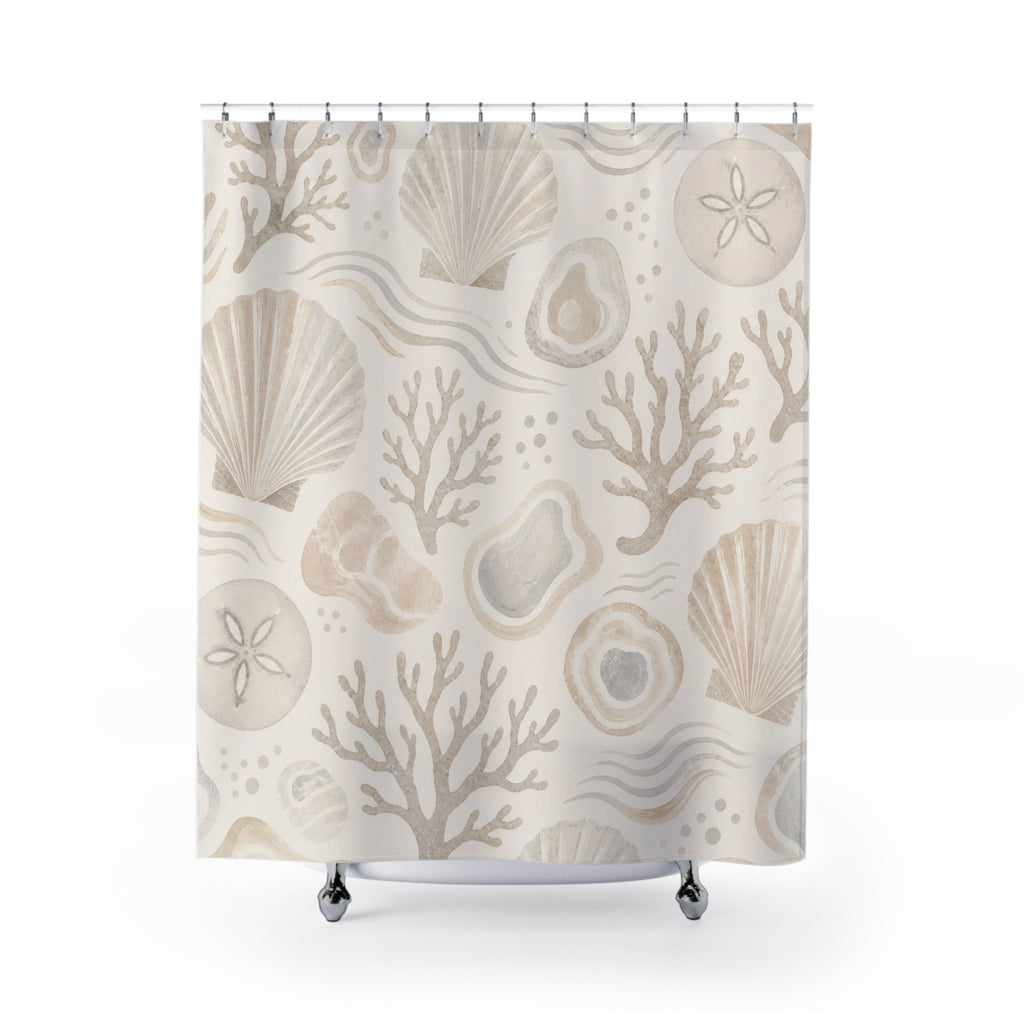 Off White Seashell Coral Shower Curtain