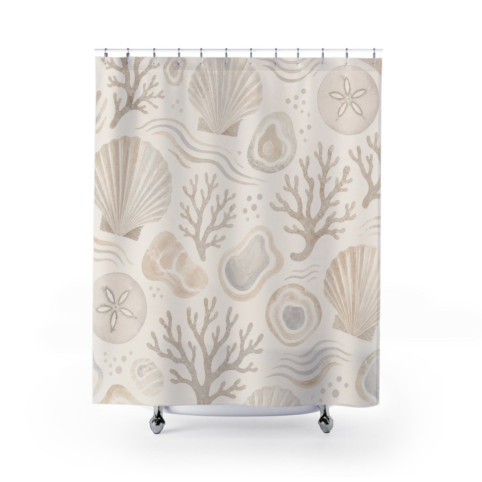 Off White Seashell Coral Shower Curtain