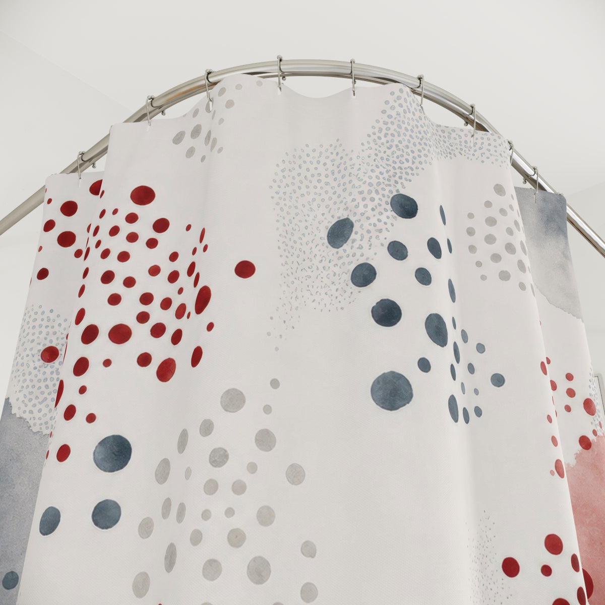 Red Gray Dot Abstract Watercolor Shower Curtain