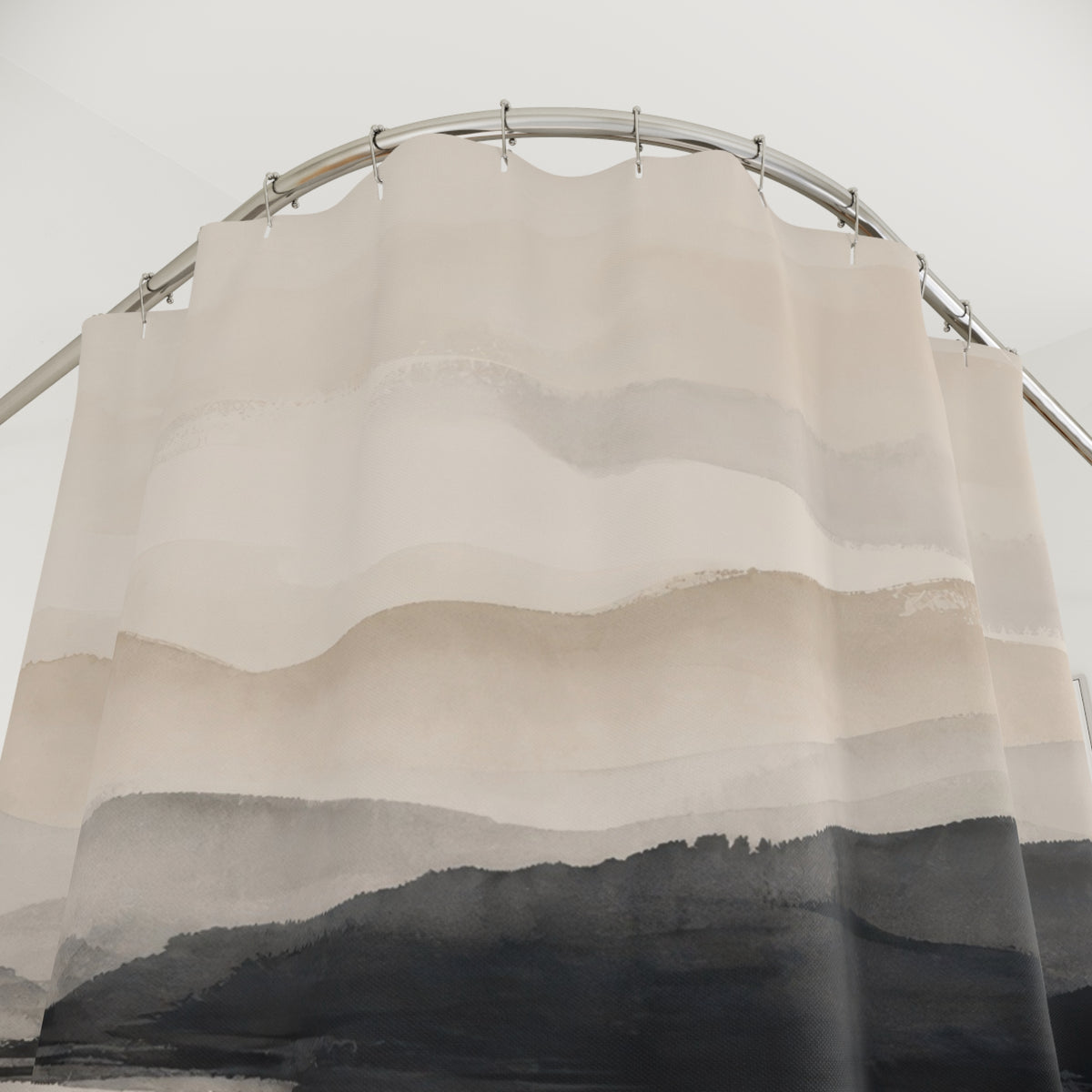 Black Beige Watercolor Hills Shower Curtain