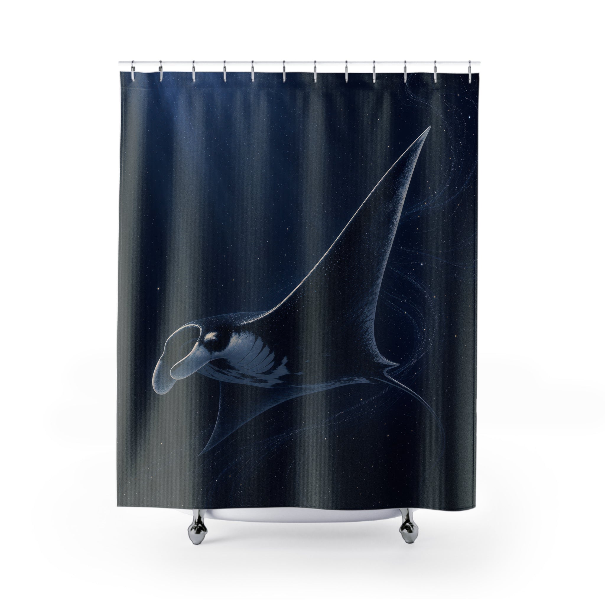 Midnight Manta Ray Navy Shower Curtain