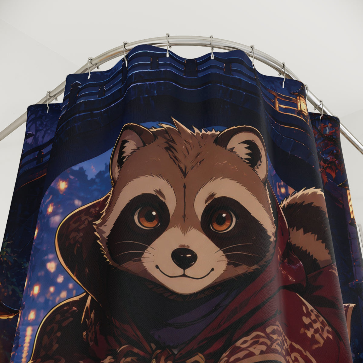 Anime Tanuki Lantern Courier Shower Curtain