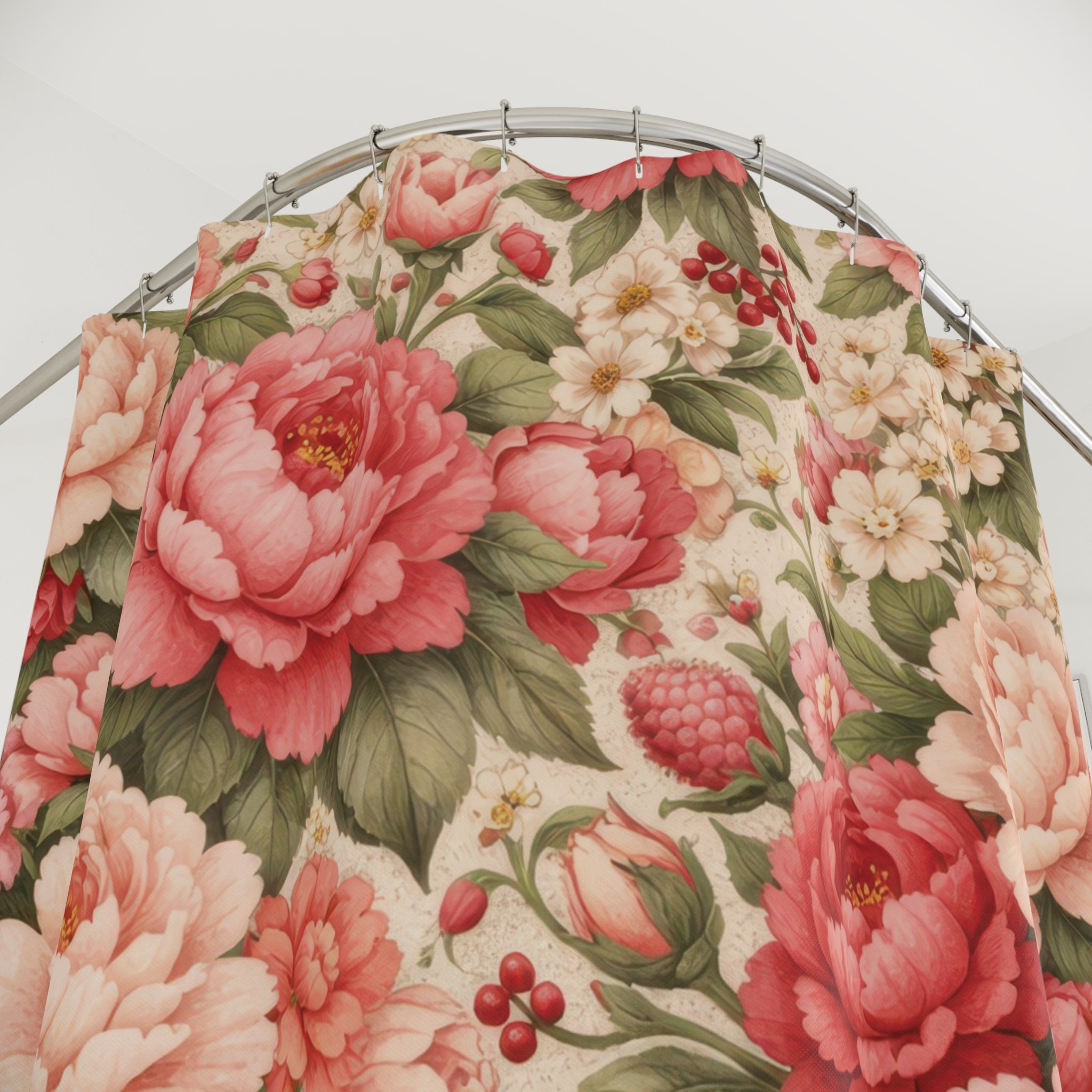 Pink Floral Shower Curtain – Blush Peony Garden