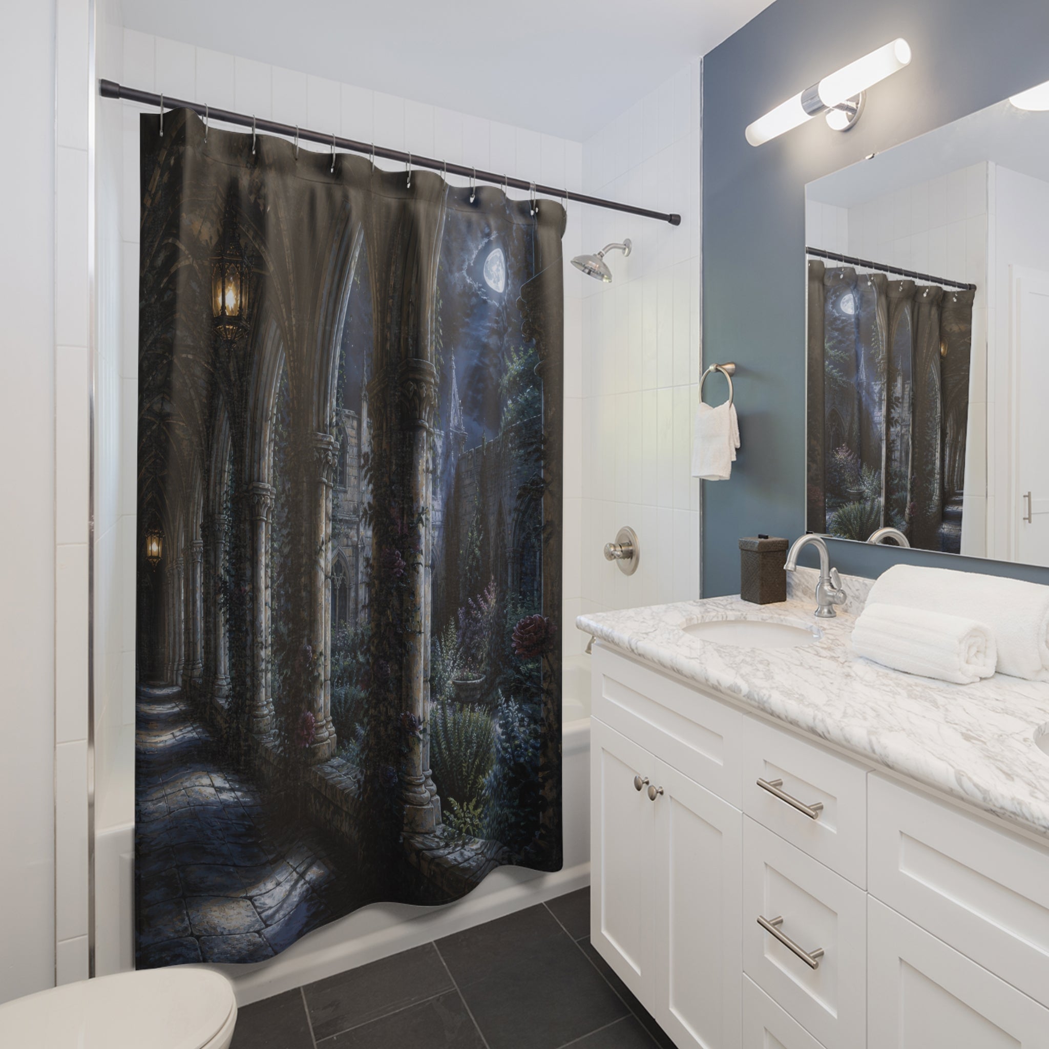 Moonlit Gothic Cloister Shower Curtain