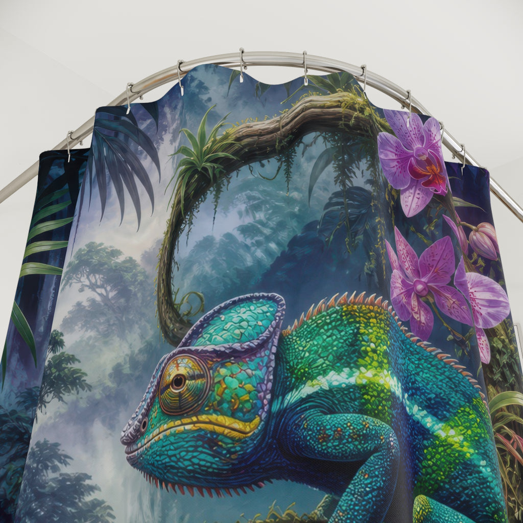 Tropical Chameleon Orchid Shower Curtain