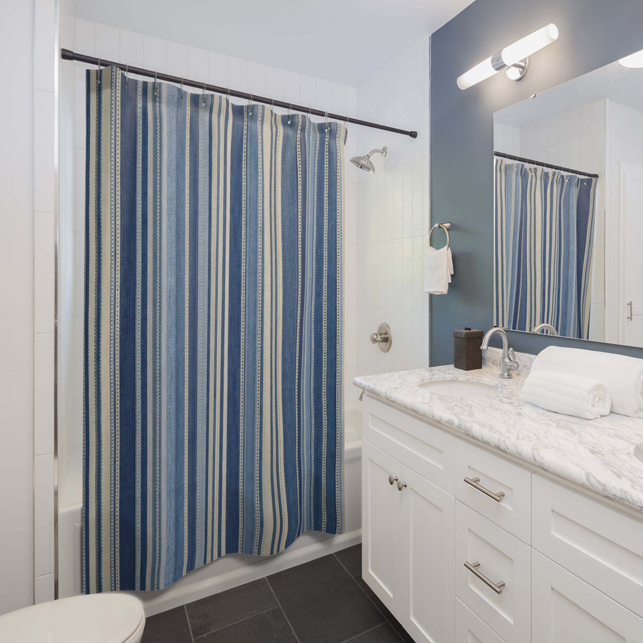 Indigo Heritage Ticking Stripe Shower Curtain