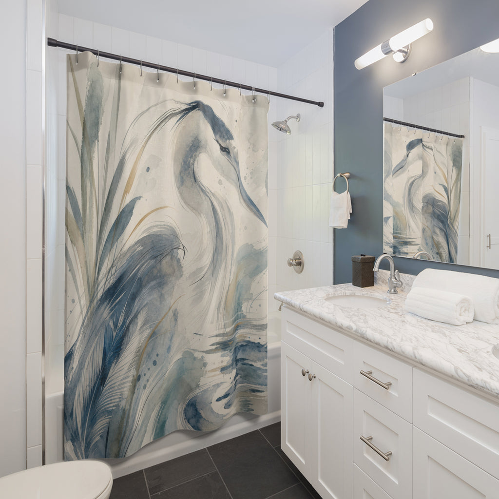 Heron Bird Watercolor Shower Curtain