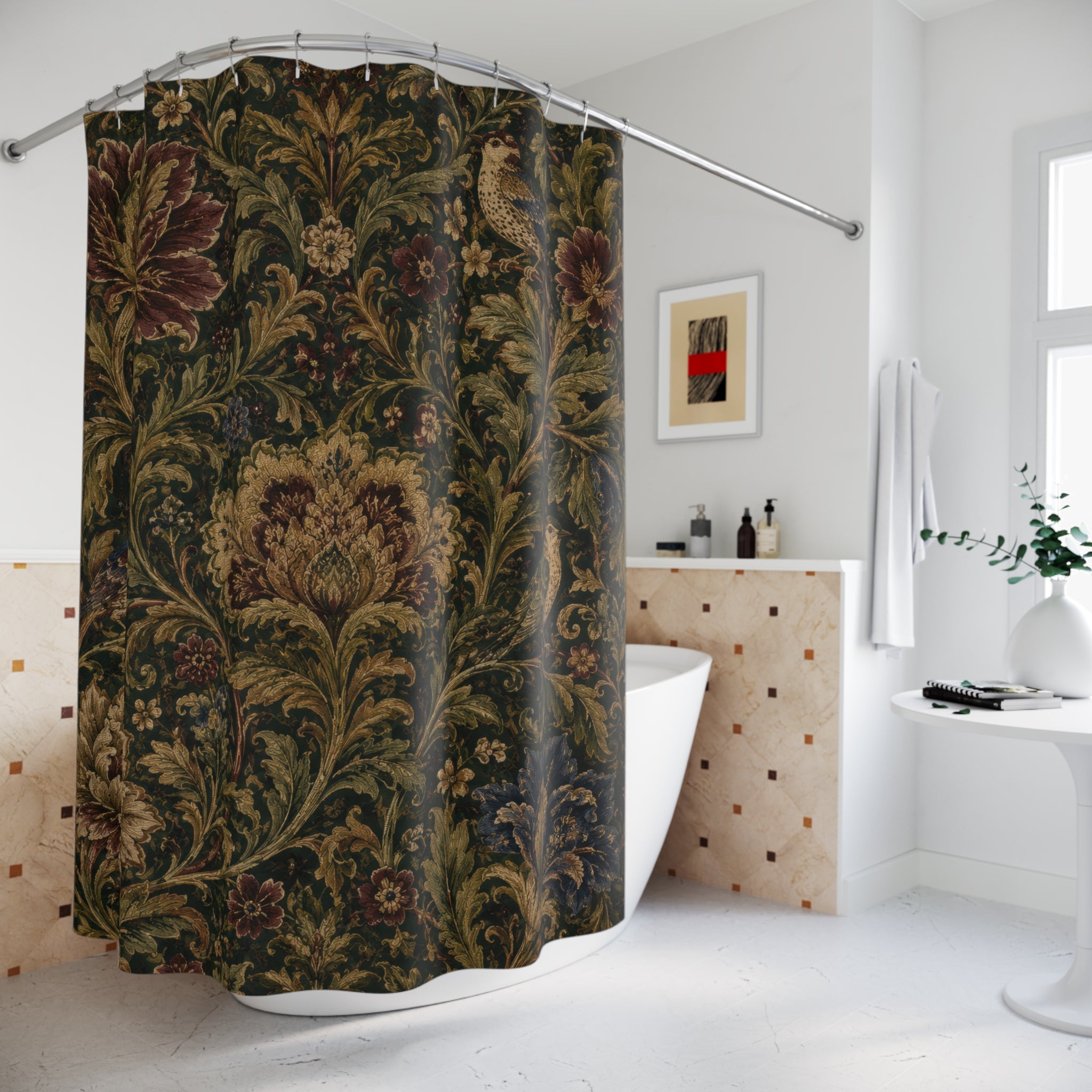 Tapestry Shower Curtain: Botanical Bird