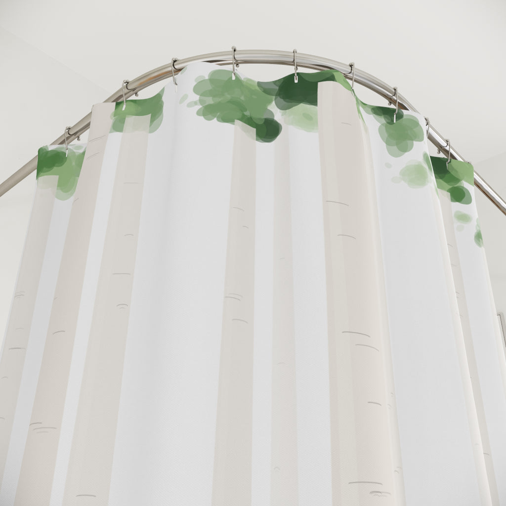 Birch Tree Watercolor Shower Curtain – Green and White