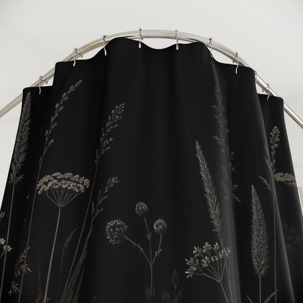 Black Meadow Botanical Shower Curtain