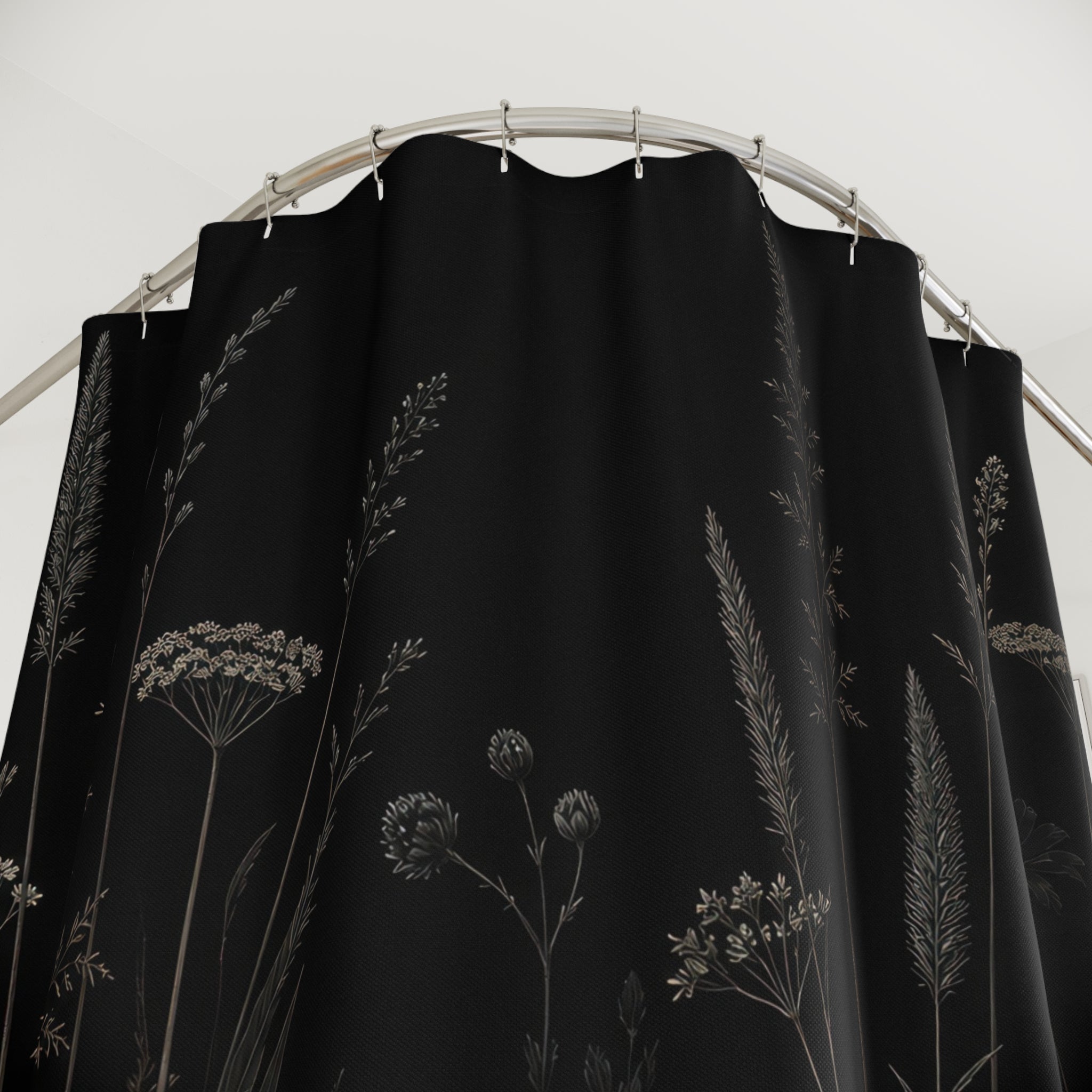 Black Meadow Botanical Shower Curtain