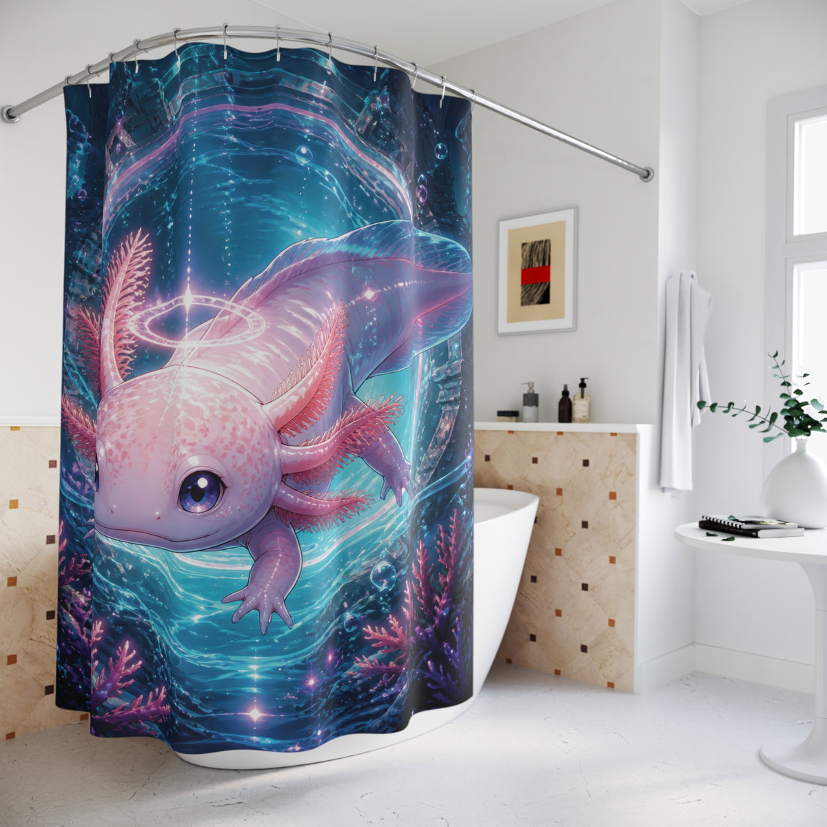Anime Axolotl Portal Oracle Shower Curtain