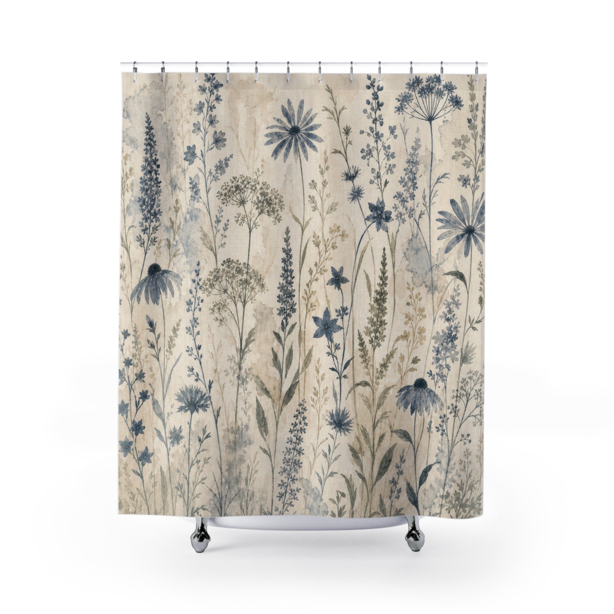 Dusky Blue Wildflower Shower Curtain