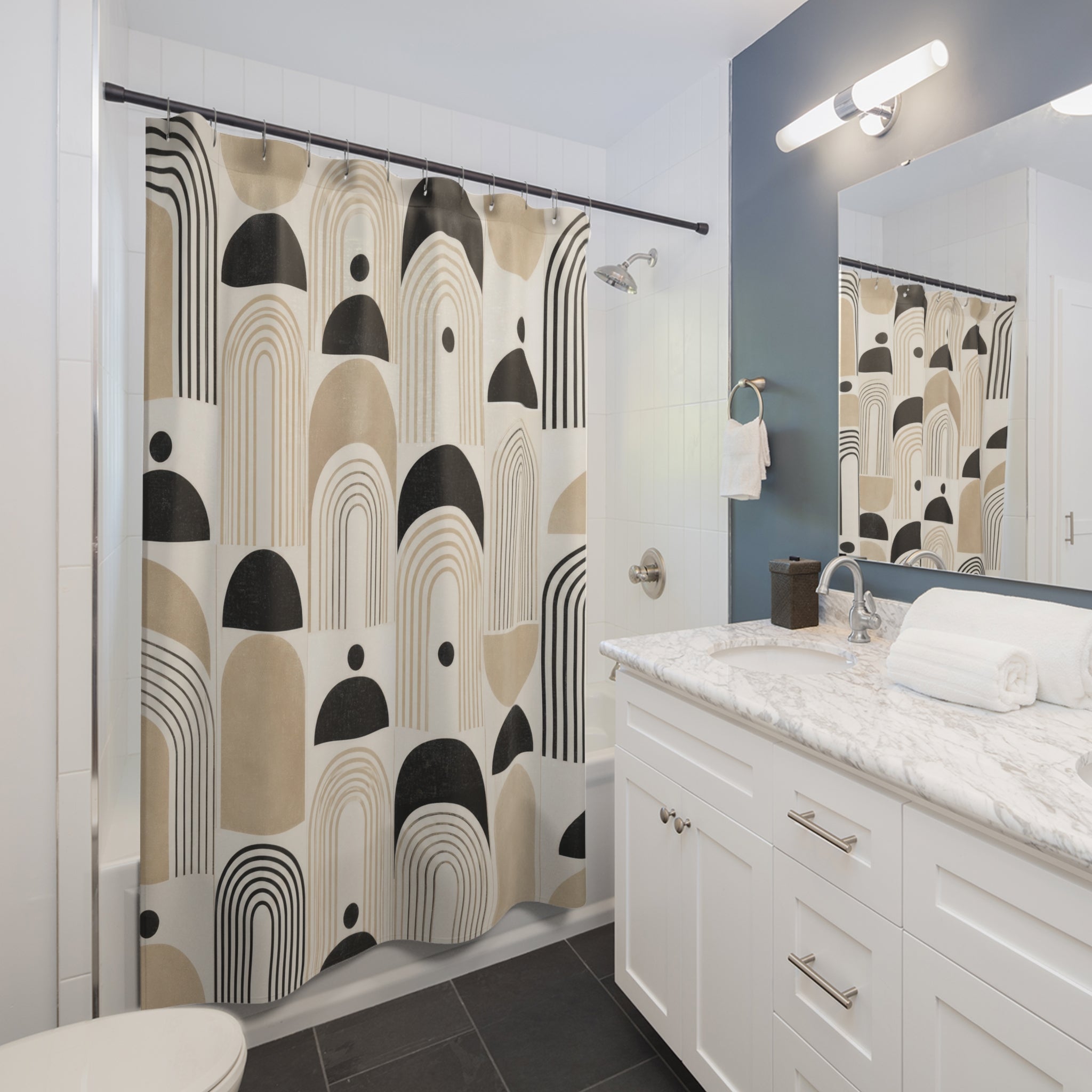 Black Beige Arch Geometry Shower Curtain