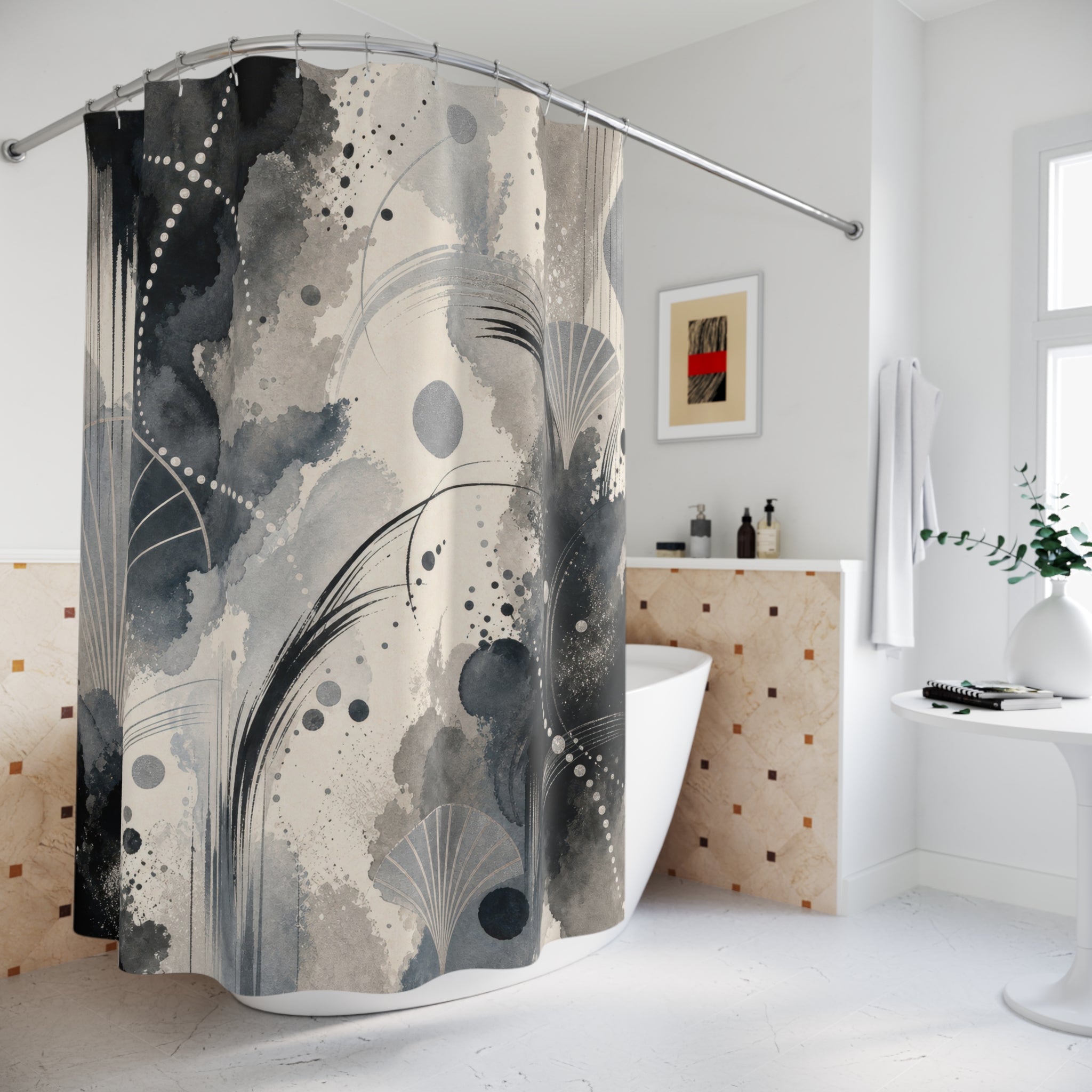 Black Silver Gray Shower Curtain
